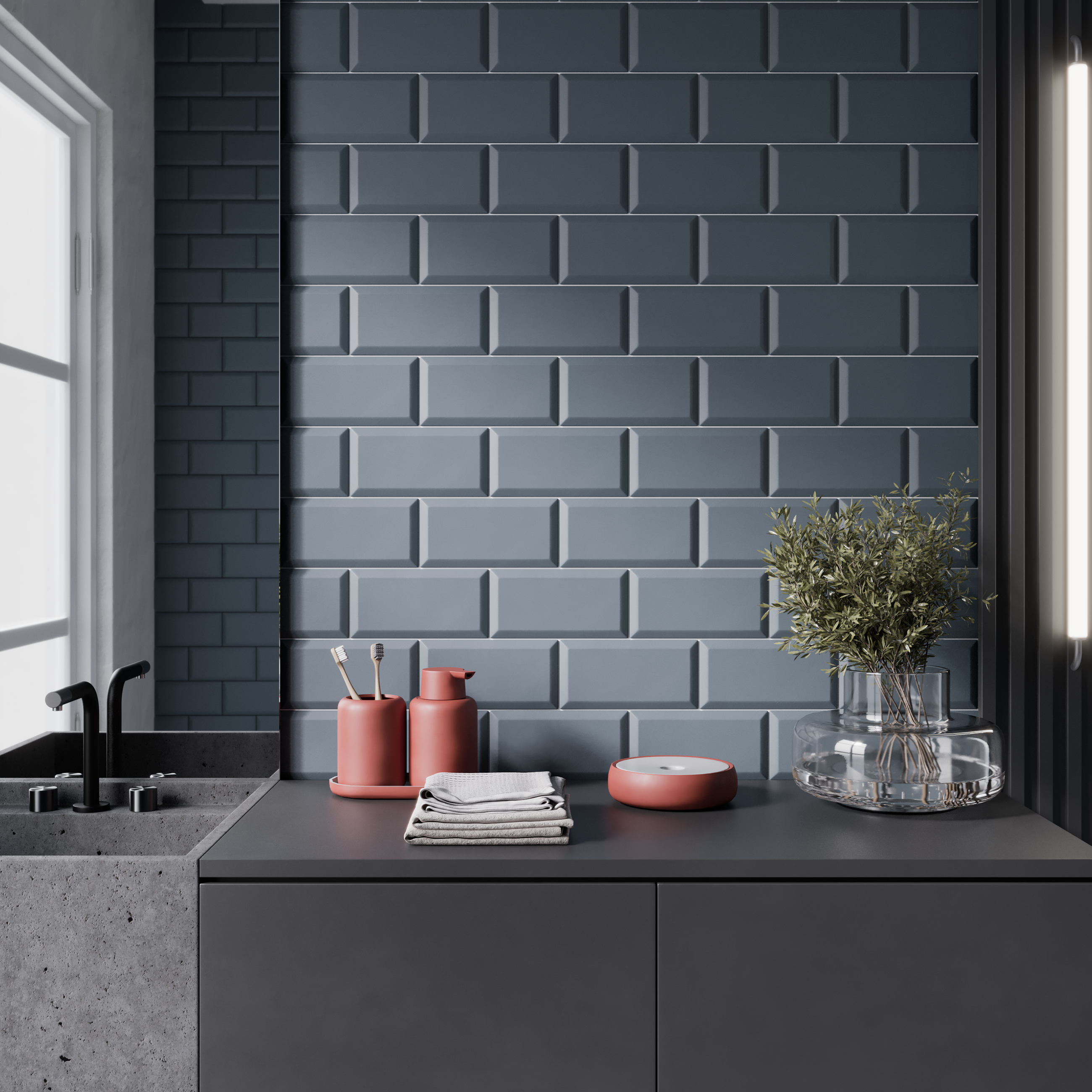Azulejo cerámico metro efecto azul oscuro mate 10x20 cm artens