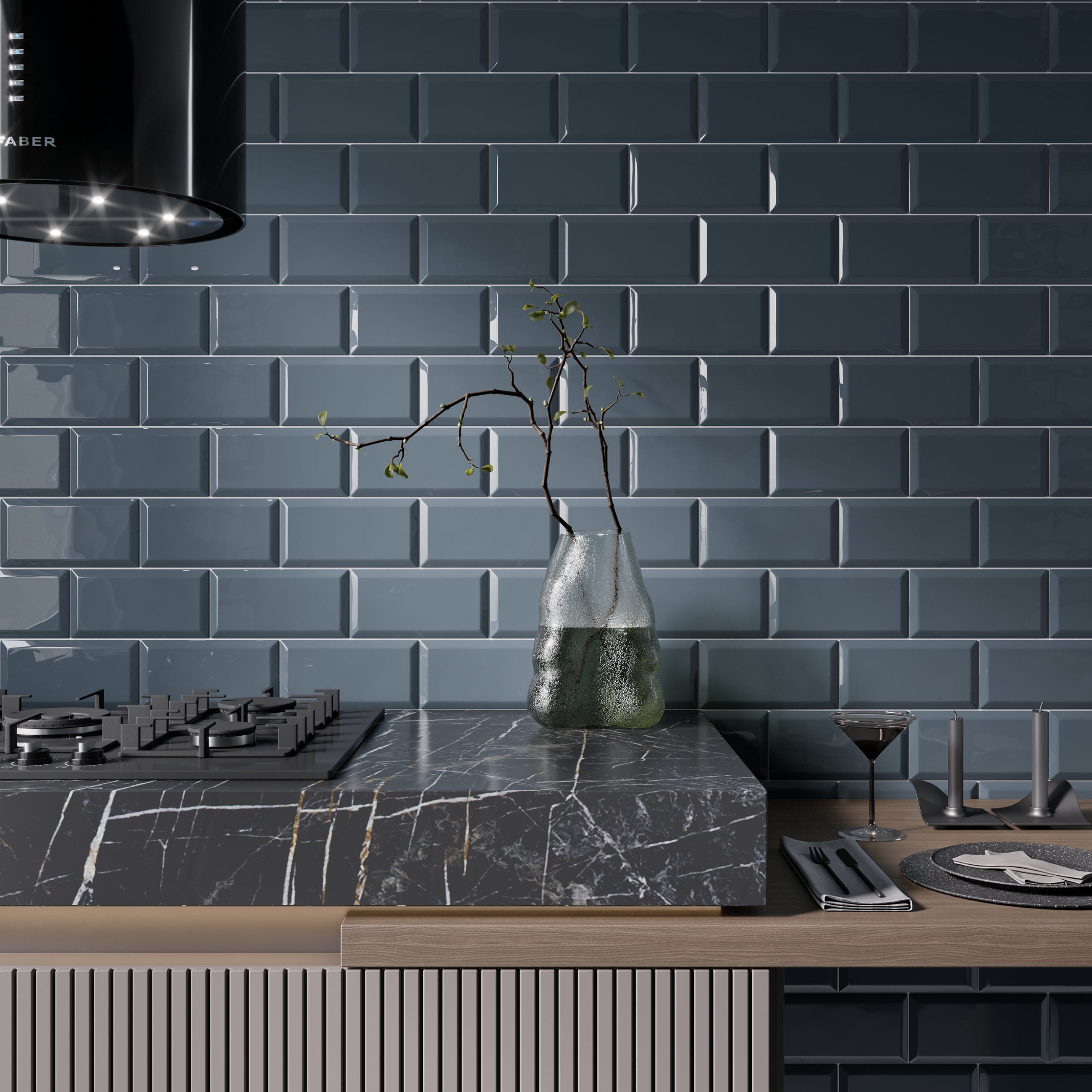 Azulejo cerámico Metro efecto azul oscuro brillante 10x20 cm ARTENS ...