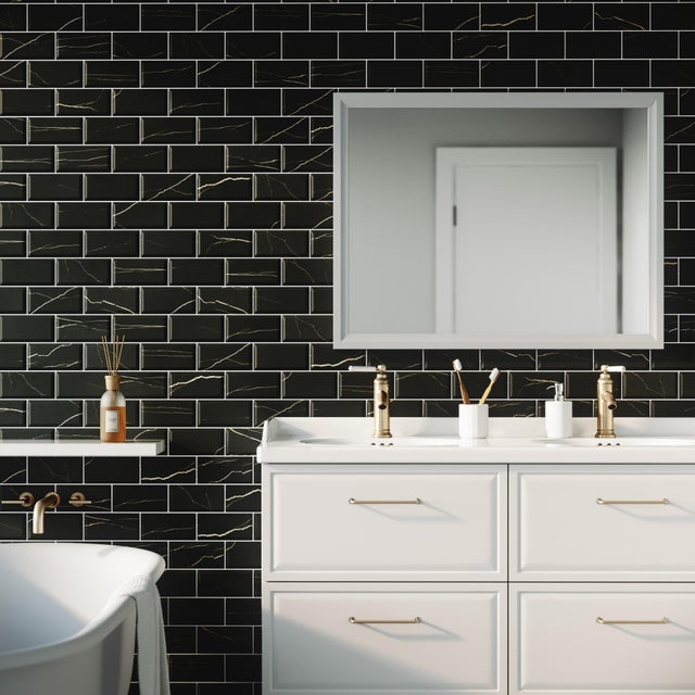 Carrelage mur intérieur effet marbre noir mat Metro l.7.5 x L.15 cm ARTENS