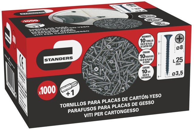 1000 Tornillo para placas de yeso estrella con cabeza avellanada,ø 3.5 x L.25 mm