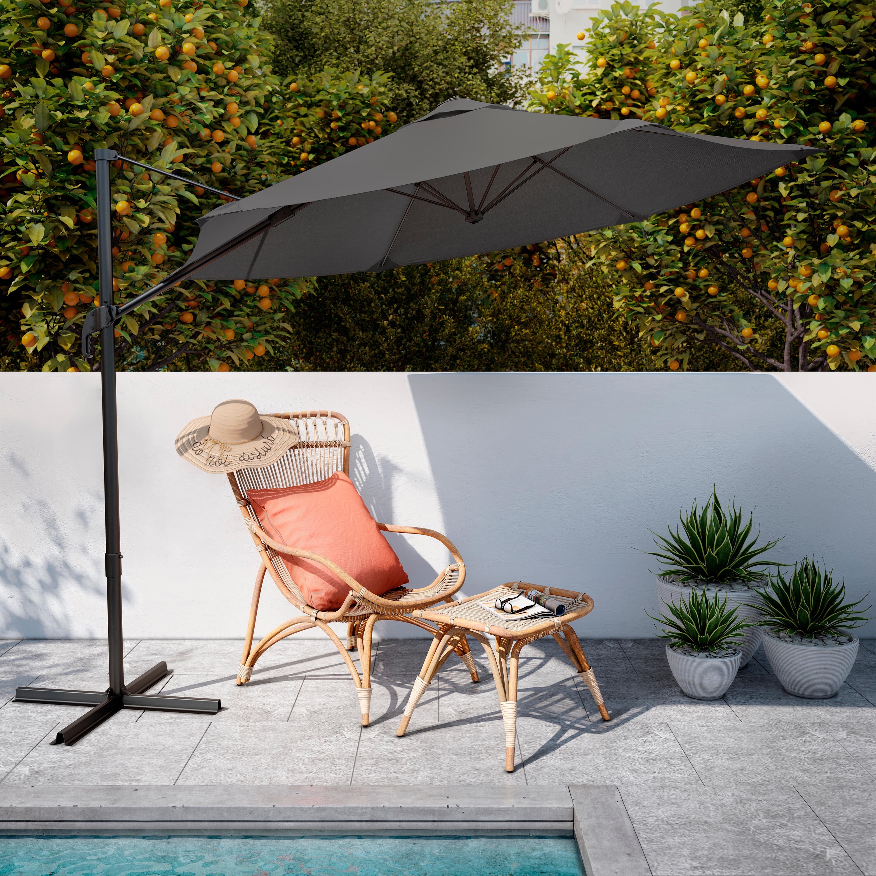 Chapéu de sol lateral manual de alumínio e aço 251x289 cm cinza Naterial Avea - 8