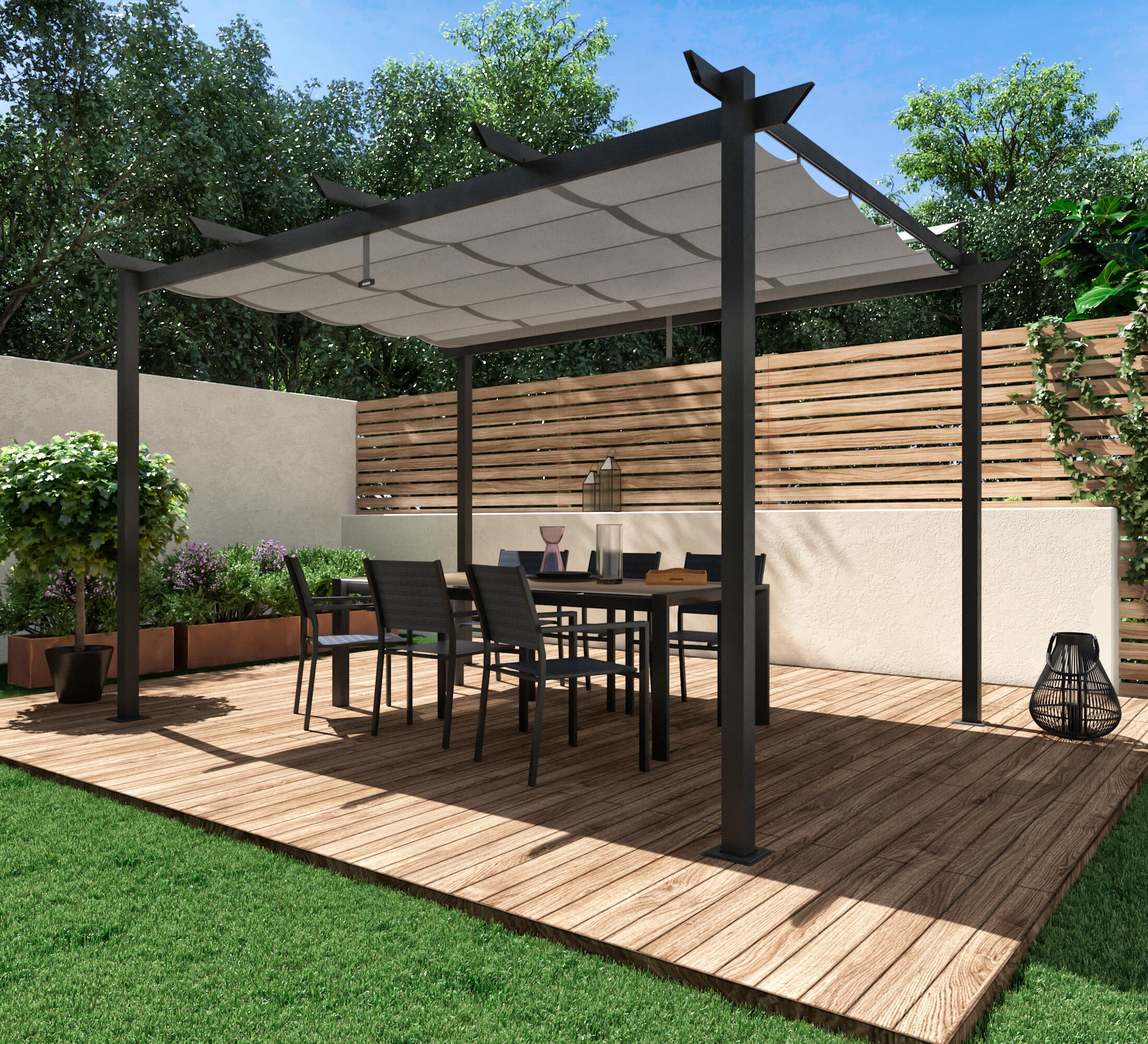 Pergola Omega in alluminio grigio antracite copertura mobile L 400 x P 282 x H 258 cm - 4