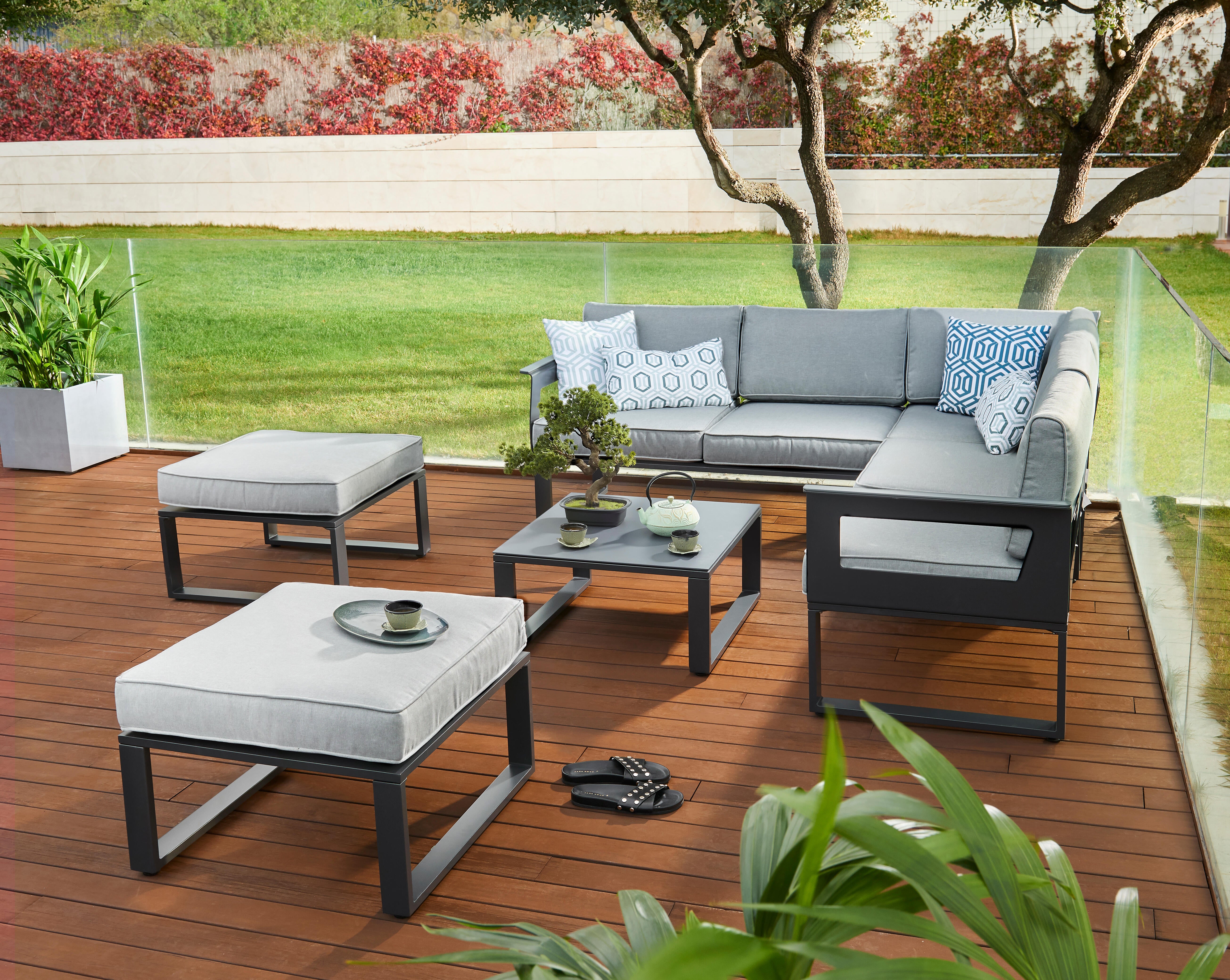 Conjunto jardim relax mesa e sofás alumínio antracite Odyssea Naterial - 22