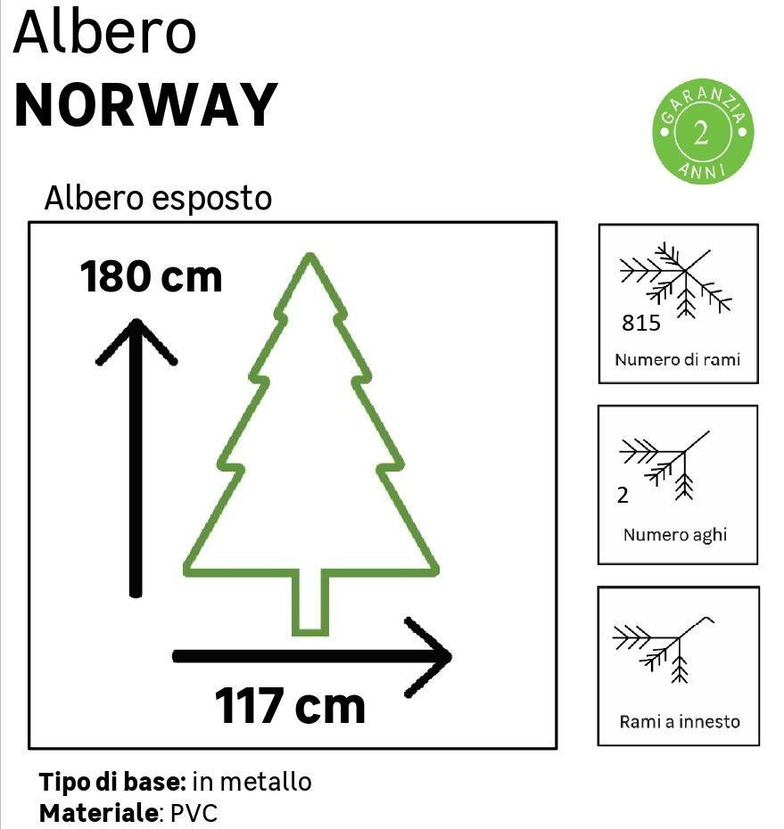 Albero di Natale artificiale Norway verde H 180 cm x Ø 57 cm - 8