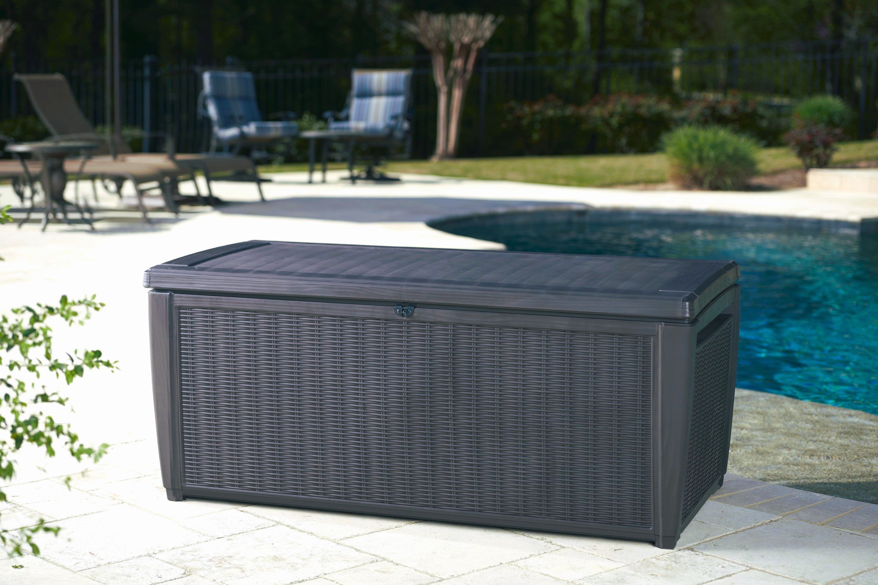Coffre De Rangement Extérieur Tropic Keter - Résine Résistante Style Rotin - Verrouillable, Facile à Assembler - Anthracite