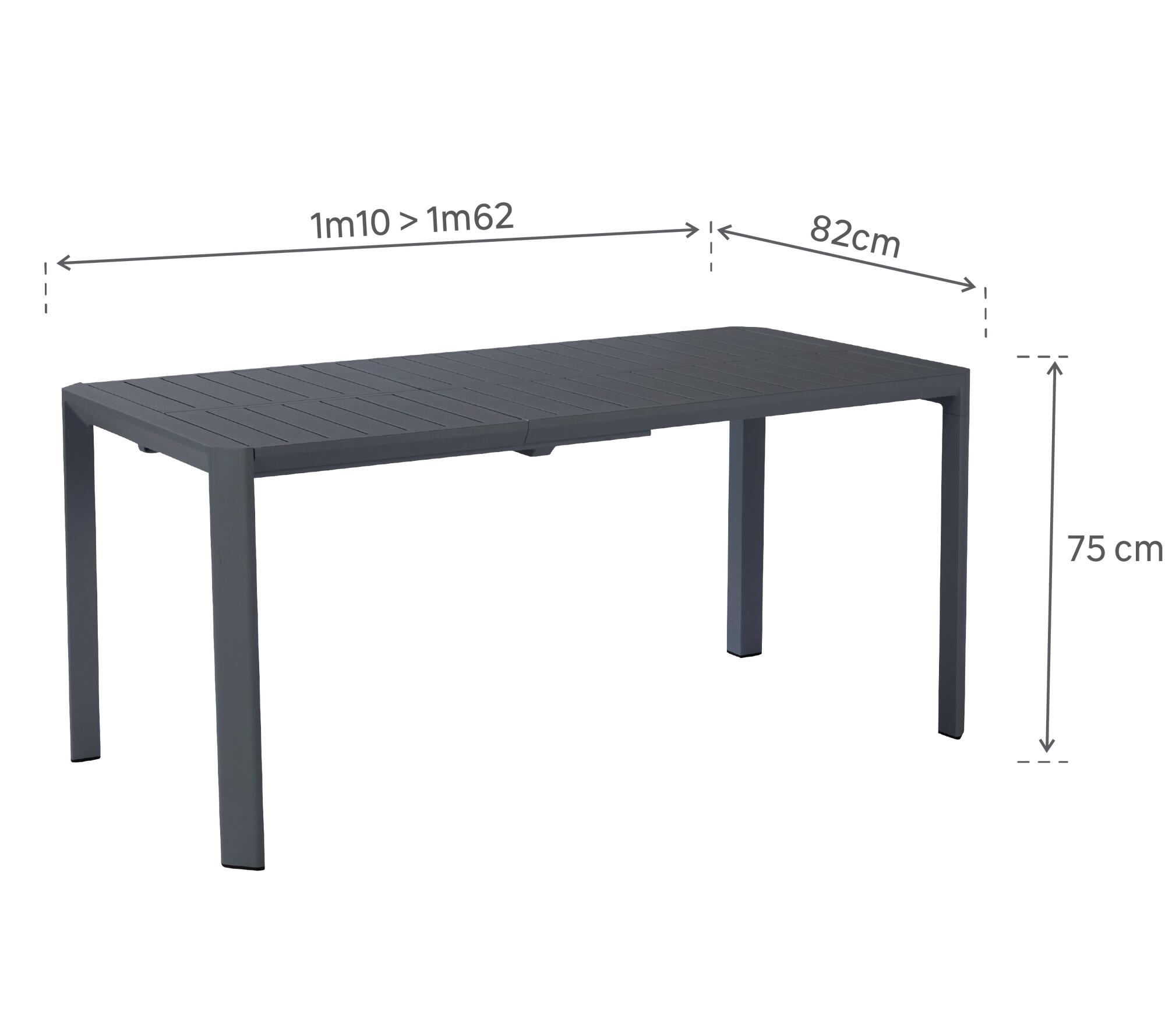 Table de jardin extensible anthracite Idaho NATERIAL 6 personnes - 8