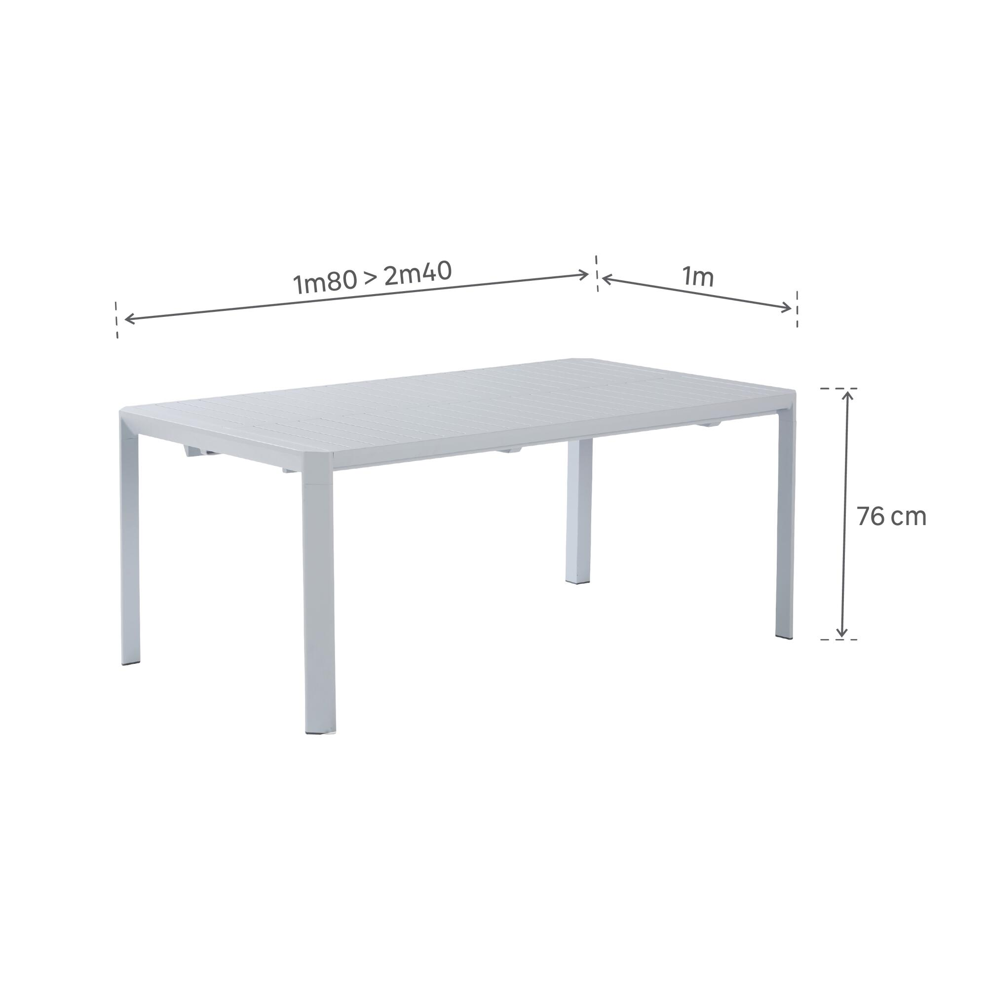 Mesa de jardín extensible naterial idaho de aluminio gris de 180/240x76x100 cm
