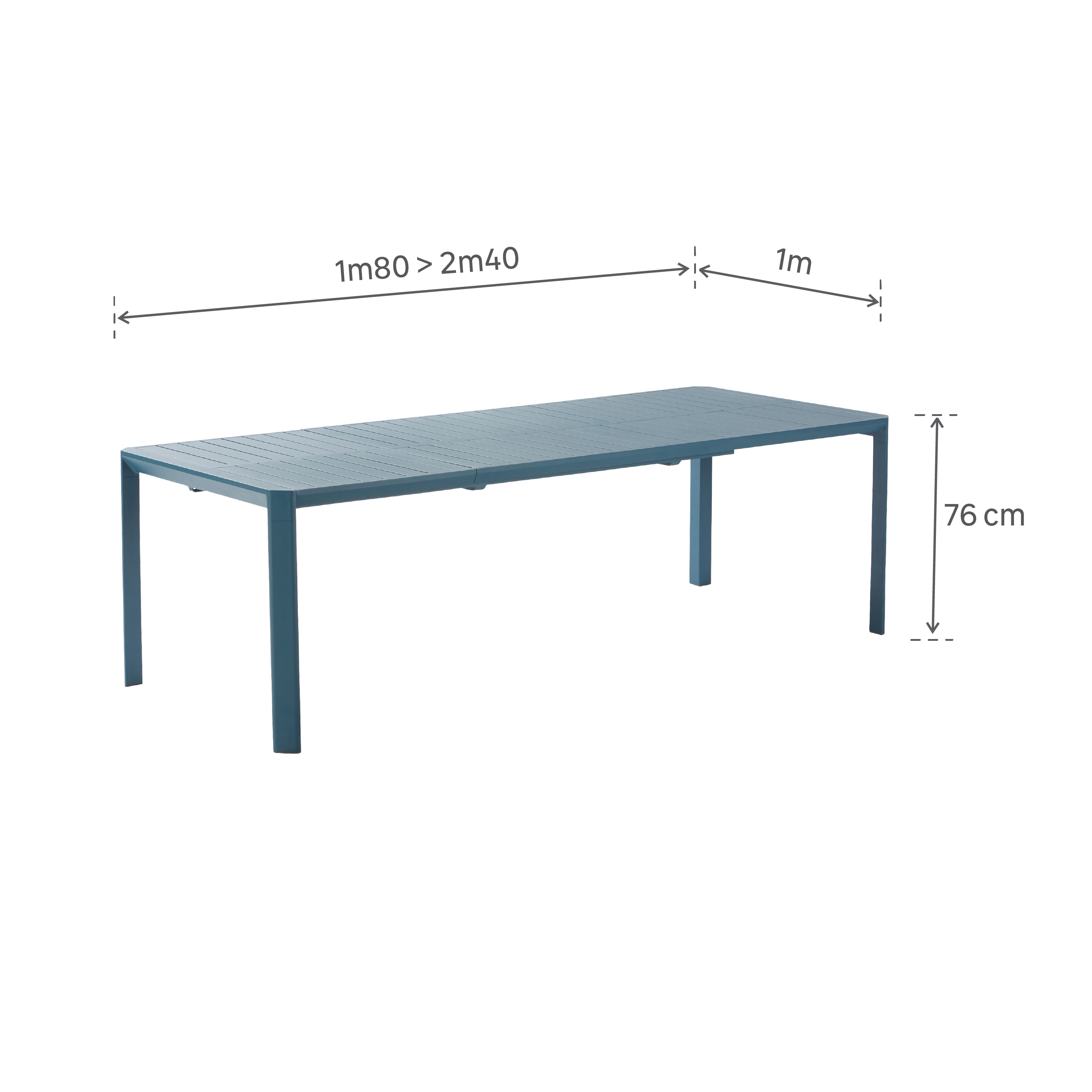 Mesa de jardín extensible naterial idaho de aluminio azul de 180/240x76x100 cm
