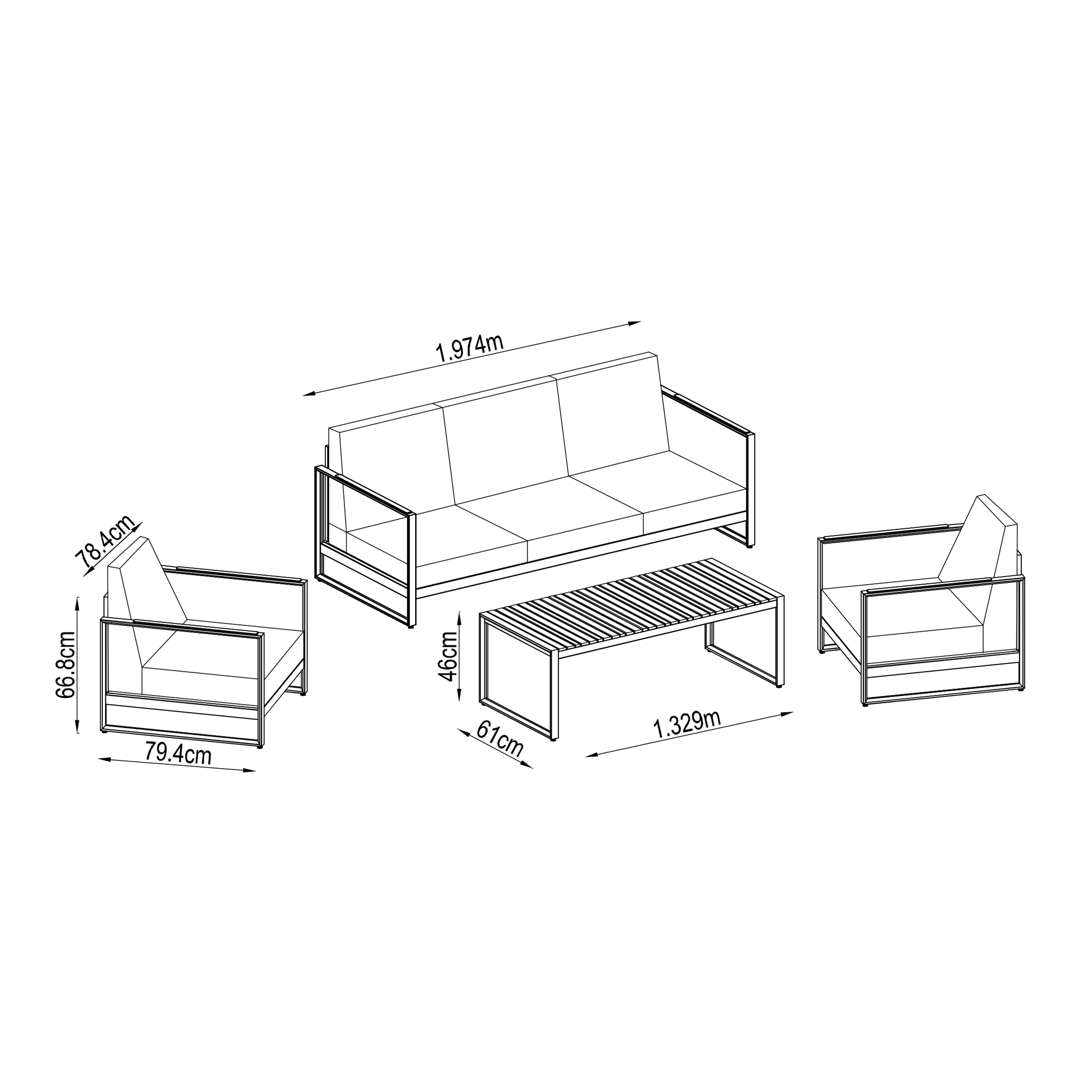 Set de porche NATERIAL Noxia de aluminio/madera negro para 5 personas - 5