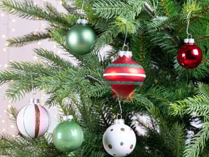 Set 12 Palline Per Albero Di Natale In Vetro Colorato Con Glitter