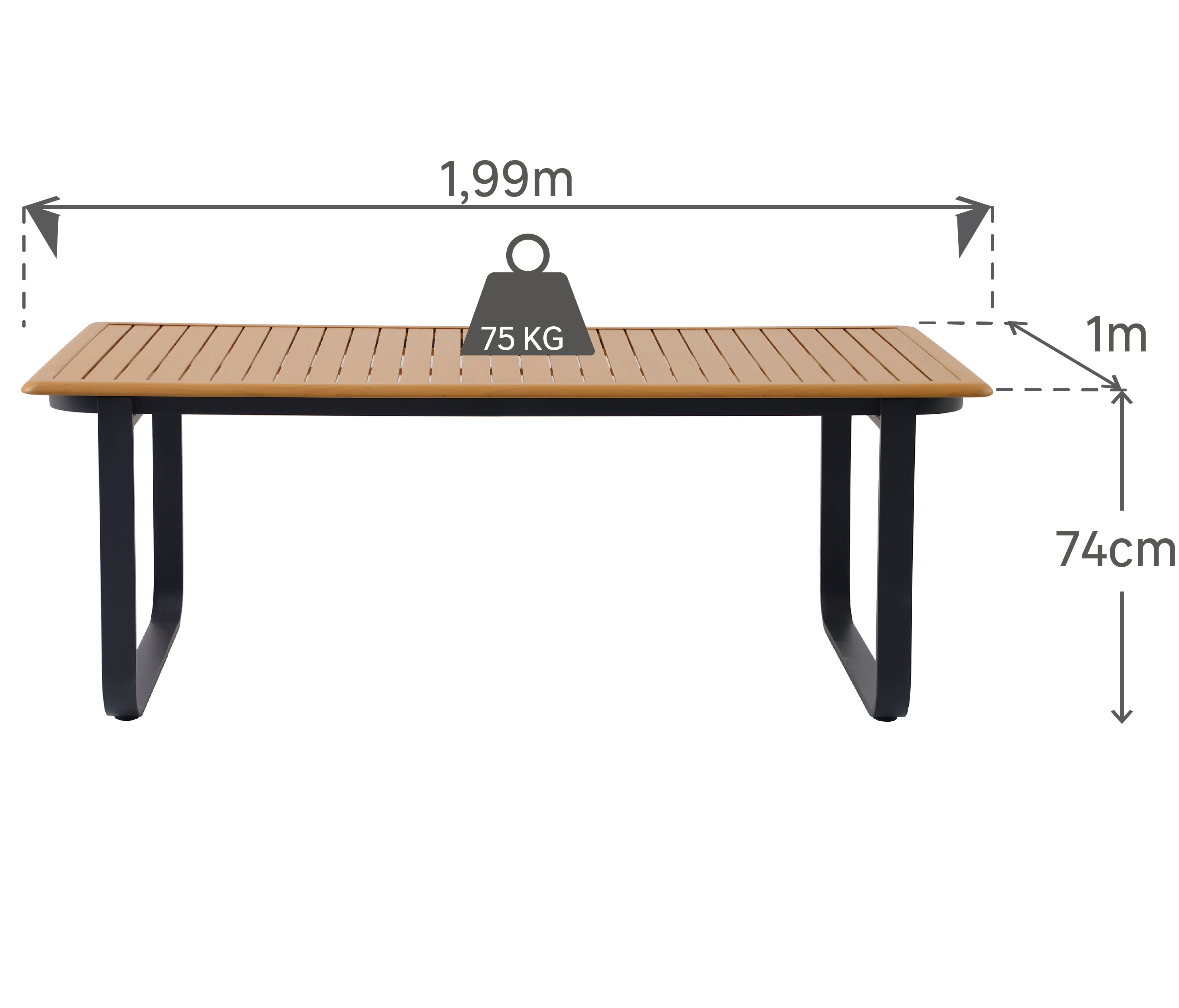 Mesa de jardín NATERIAL Calypso de aluminio gris de 199x100 cm - 2