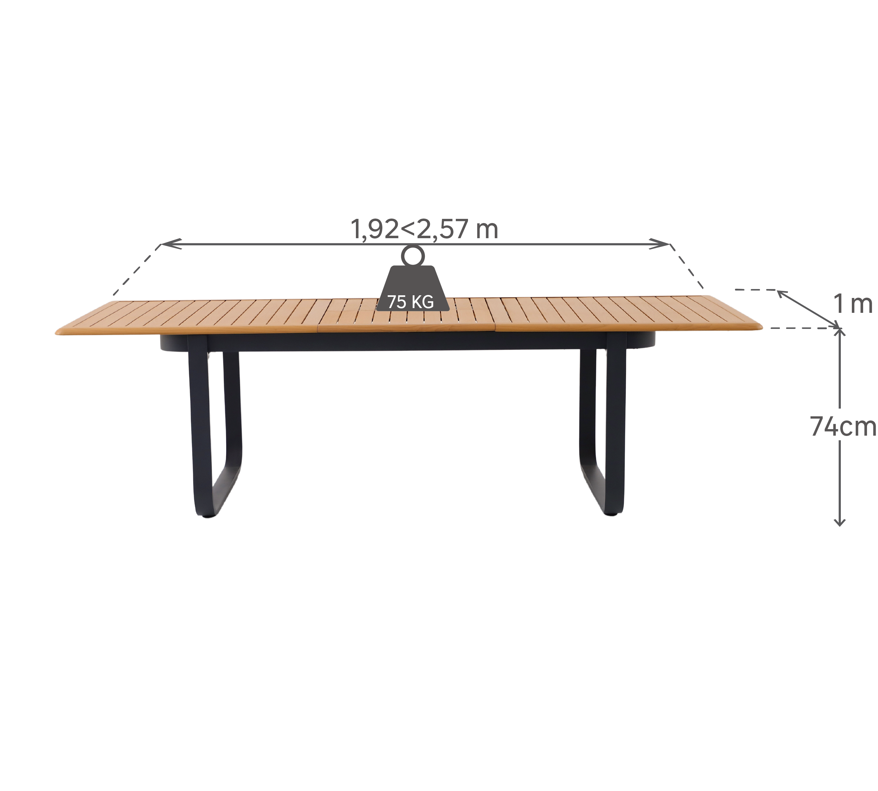 Tavolo da giardino allungabile Calypso NATERIAL in alluminio grigio per 8 persone 192/257x100cm - 11