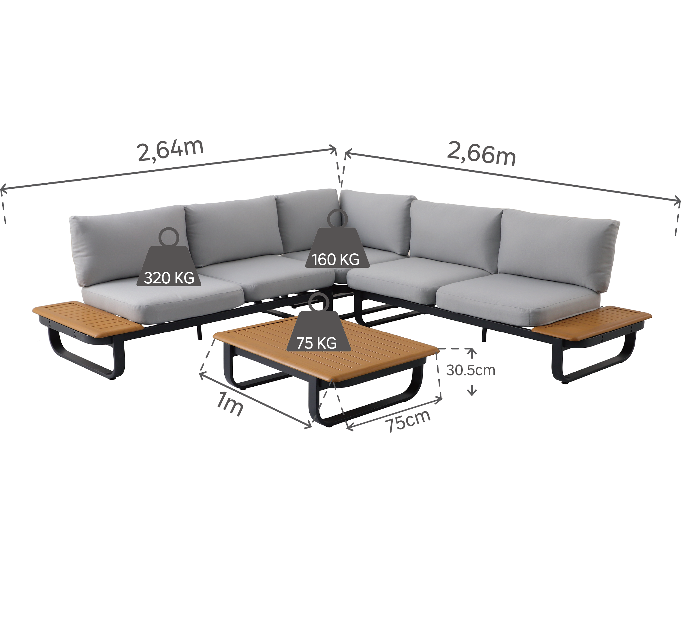 Meble ogrodowe zestaw Calypso szare Naterial - 26