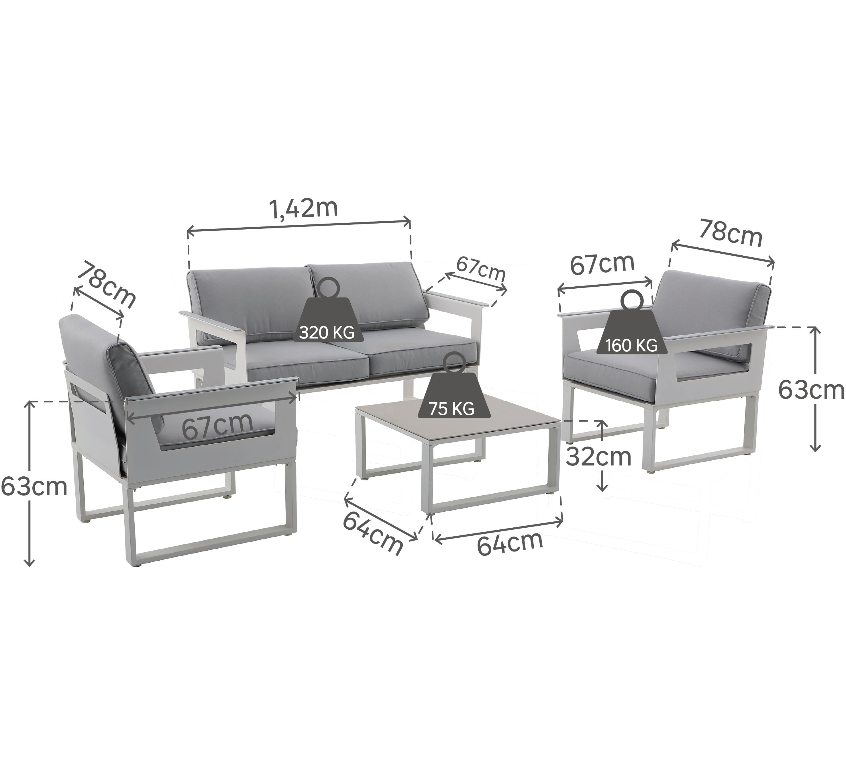 Salon de jardin Odyssea blanc NATERIAL, 4 personnes - 12