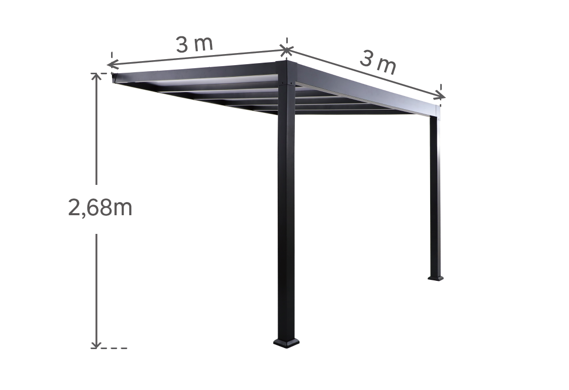 Pergola adossée Borea NATERIAL aluminium gris, 8.09 m² - 8