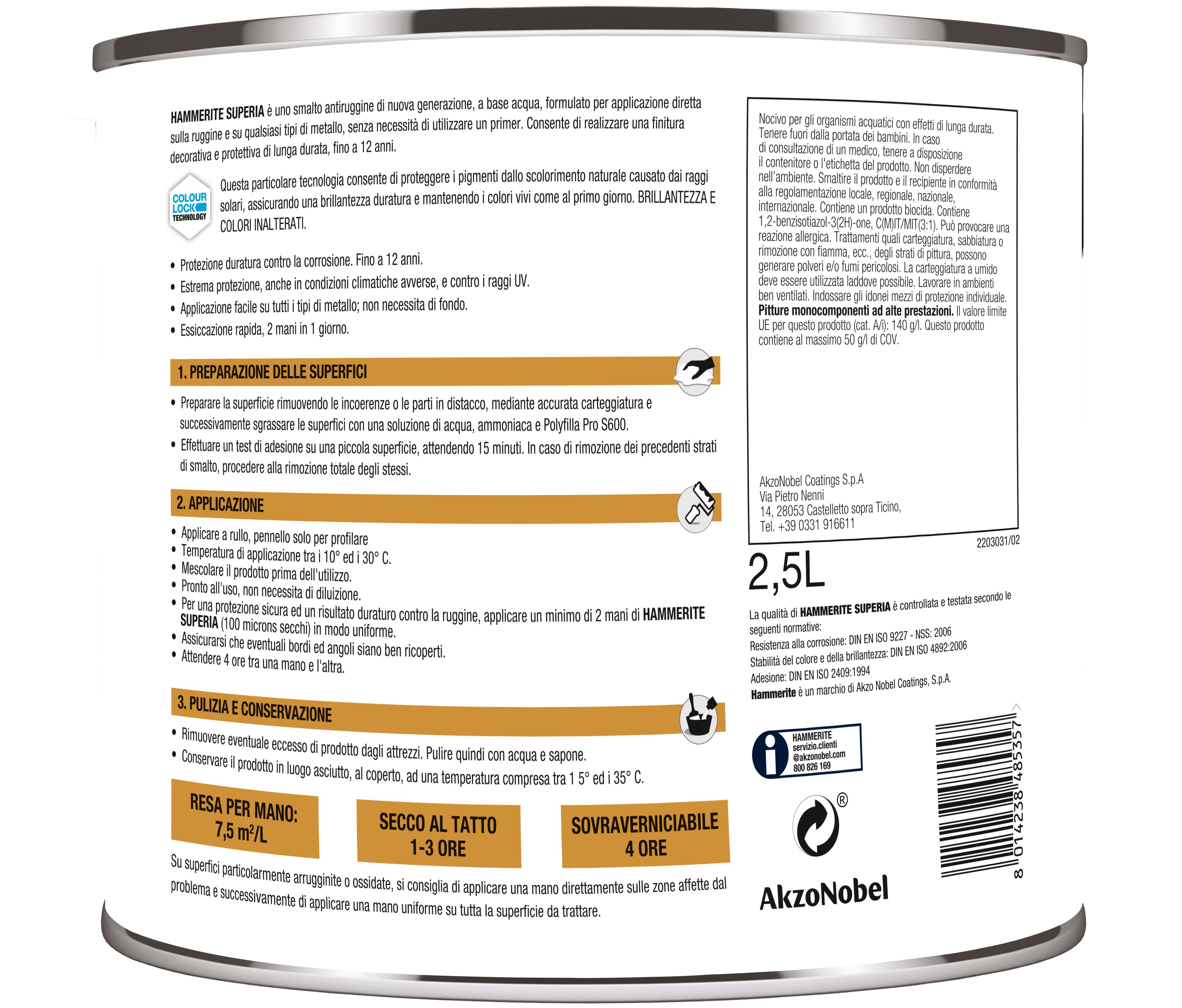 Vernice da esterno antiruggine per ferro HAMMERITE Superia grigio opaco, 2.5 l - 2