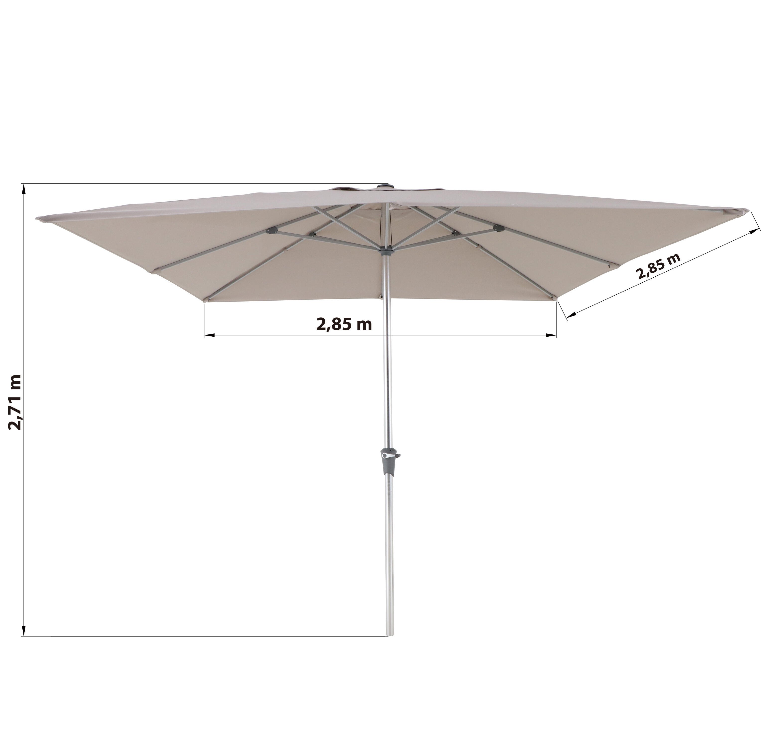 Parasol de mástil central cuadrado de aluminio naterial aura ii tostado 285 cm