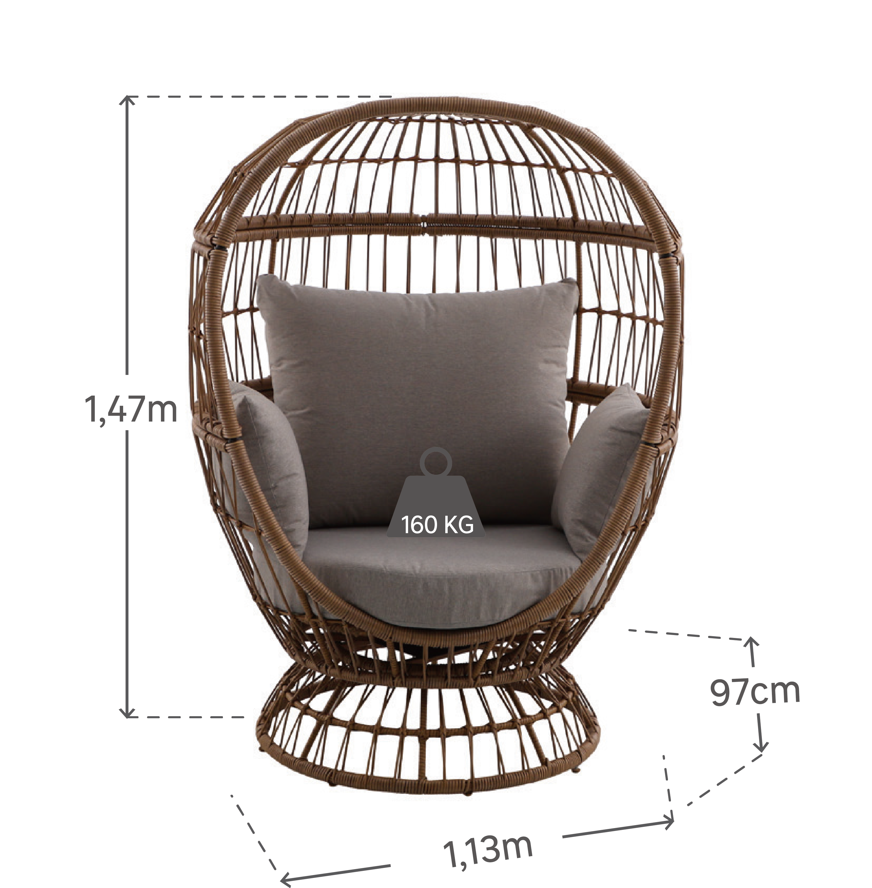 Cadeira ovo relax aço bege Juno Naterial - 9