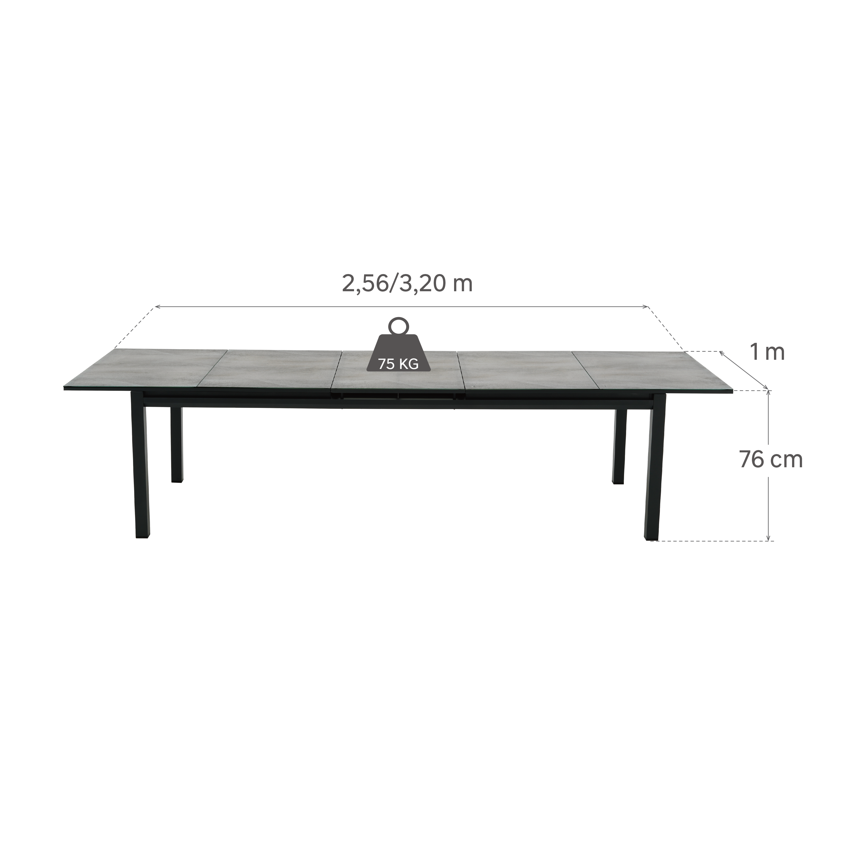 Mesa de alumínio NATERIAL ODYSSEA 256/320X100X75CM ANTRACITE - 7
