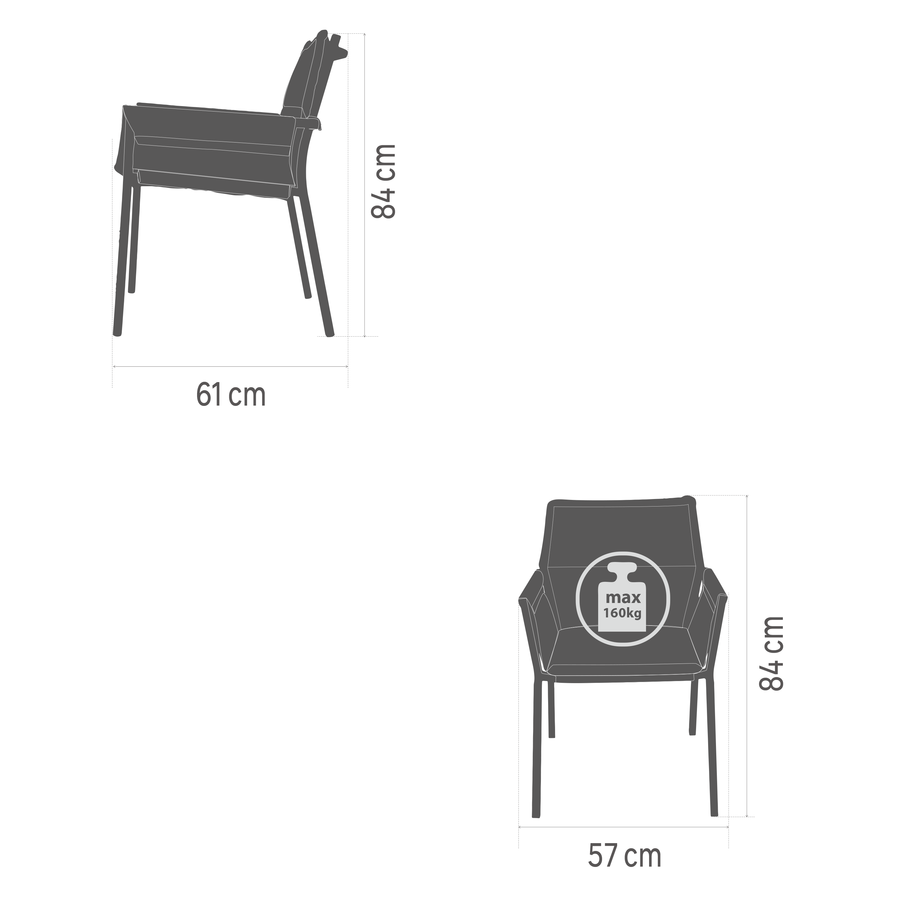 Sedia da giardino con cuscino grigio e braccioli Orion NATERIAL struttura in alluminio grigio, seduta in polipropilene grigio - 14