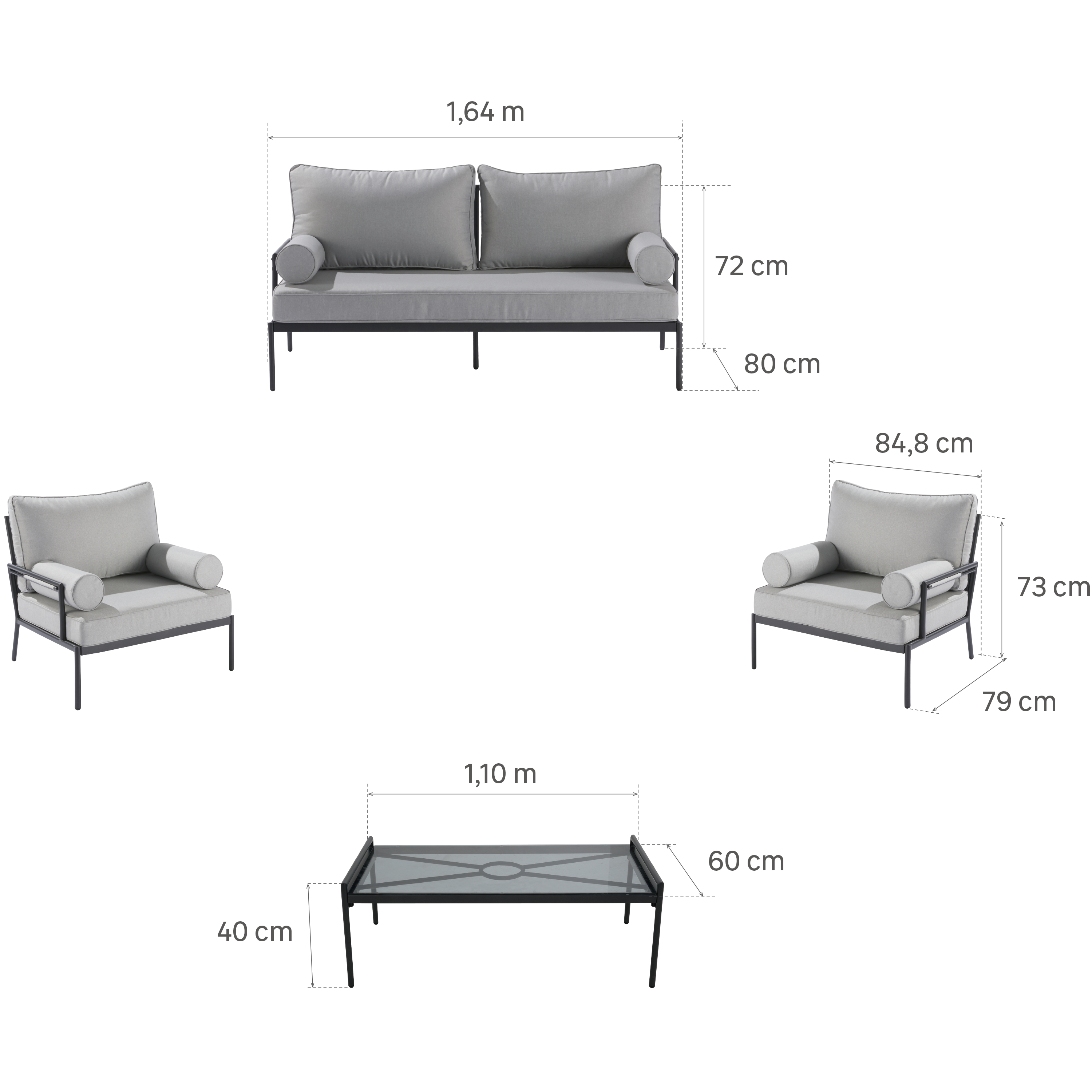 Conjunto jardim relax sofás e mesa alumínio cinzento escuro Onyx Naterial - 10