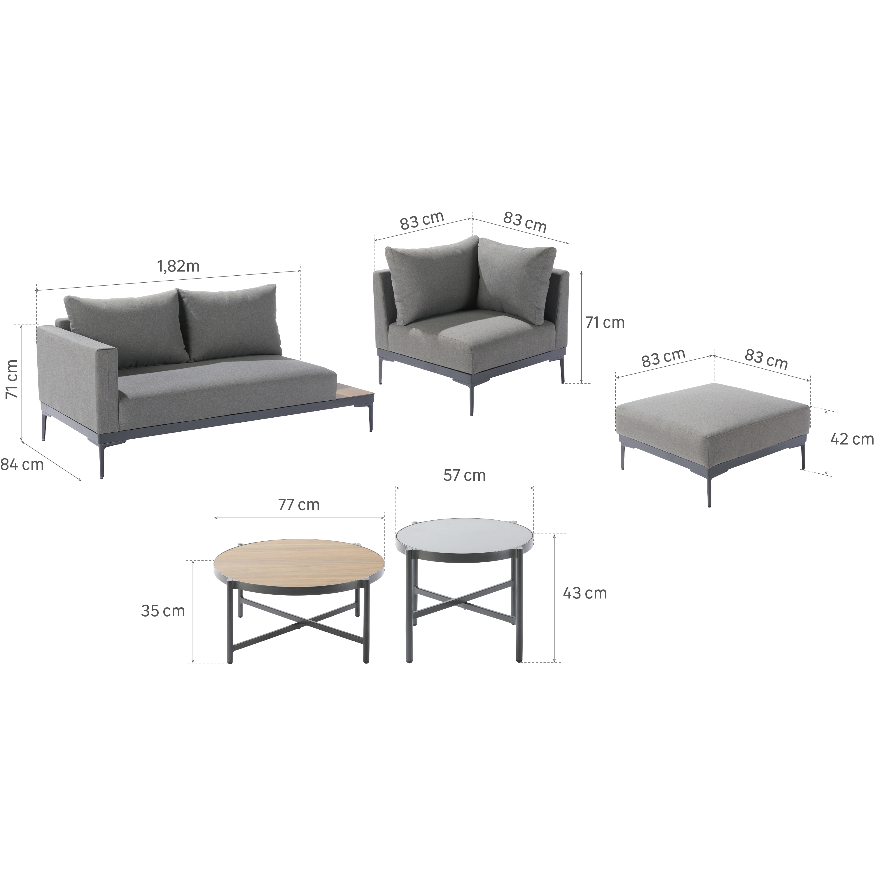 Conjunto jardim relax sofá e mesa 4P alumínio cinza Olyros Naterial - 7