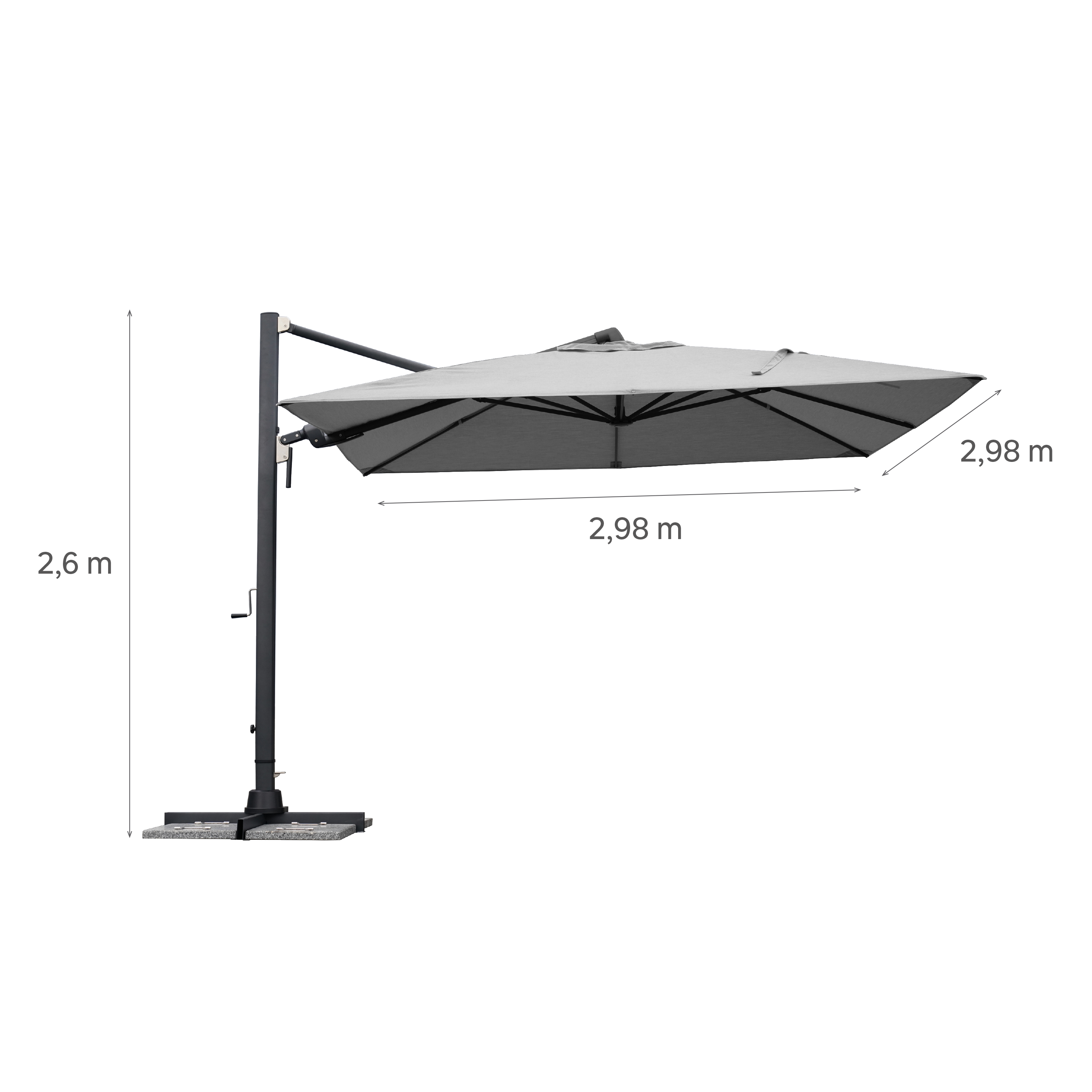 Parasol déporté carré gris Sombra NATERIAL L.298 x l.298 cm - 9