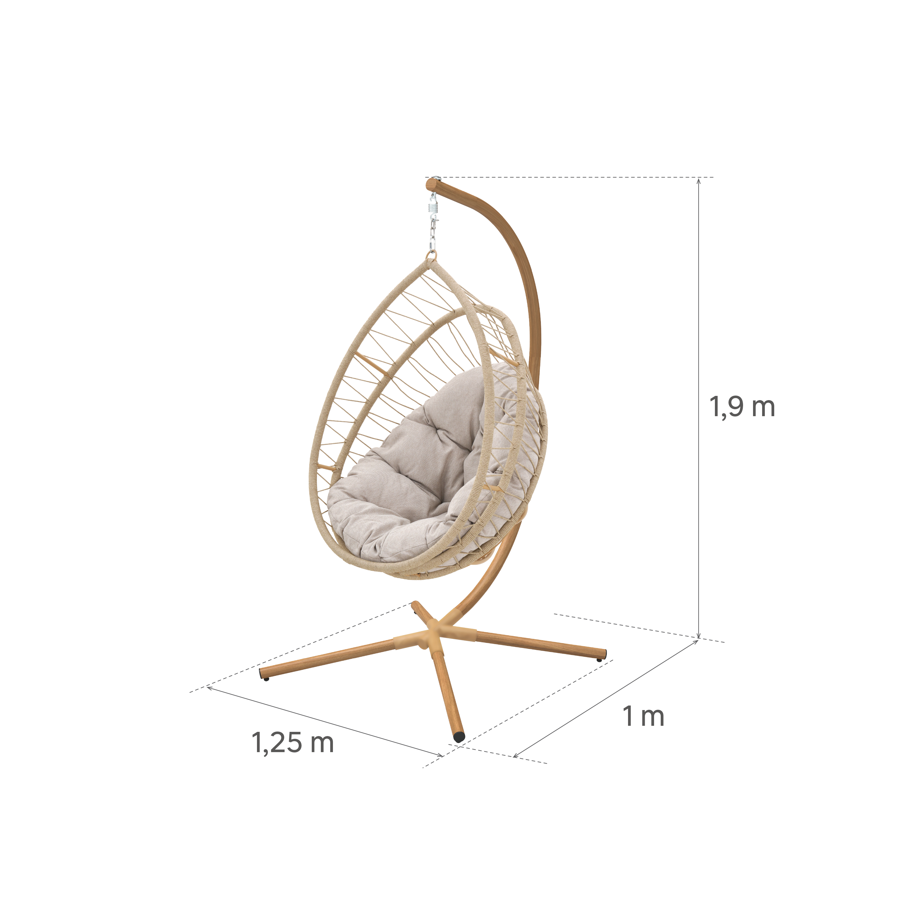 Fauteuil suspendu 1 place en acier beige NATERIAL Ovo - 7