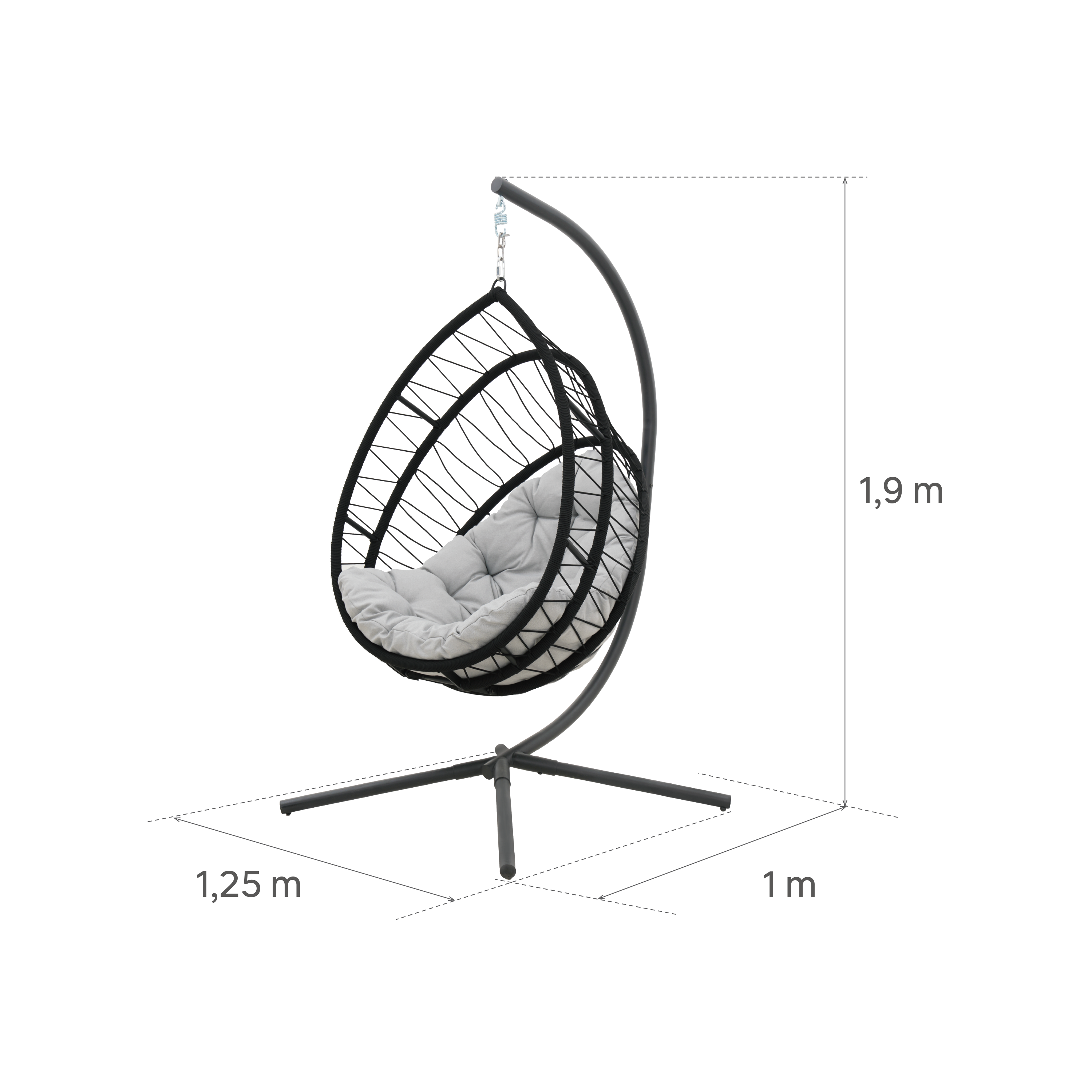 Fauteuil suspendu 1 place en acier gris NATERIAL Ovo - 6