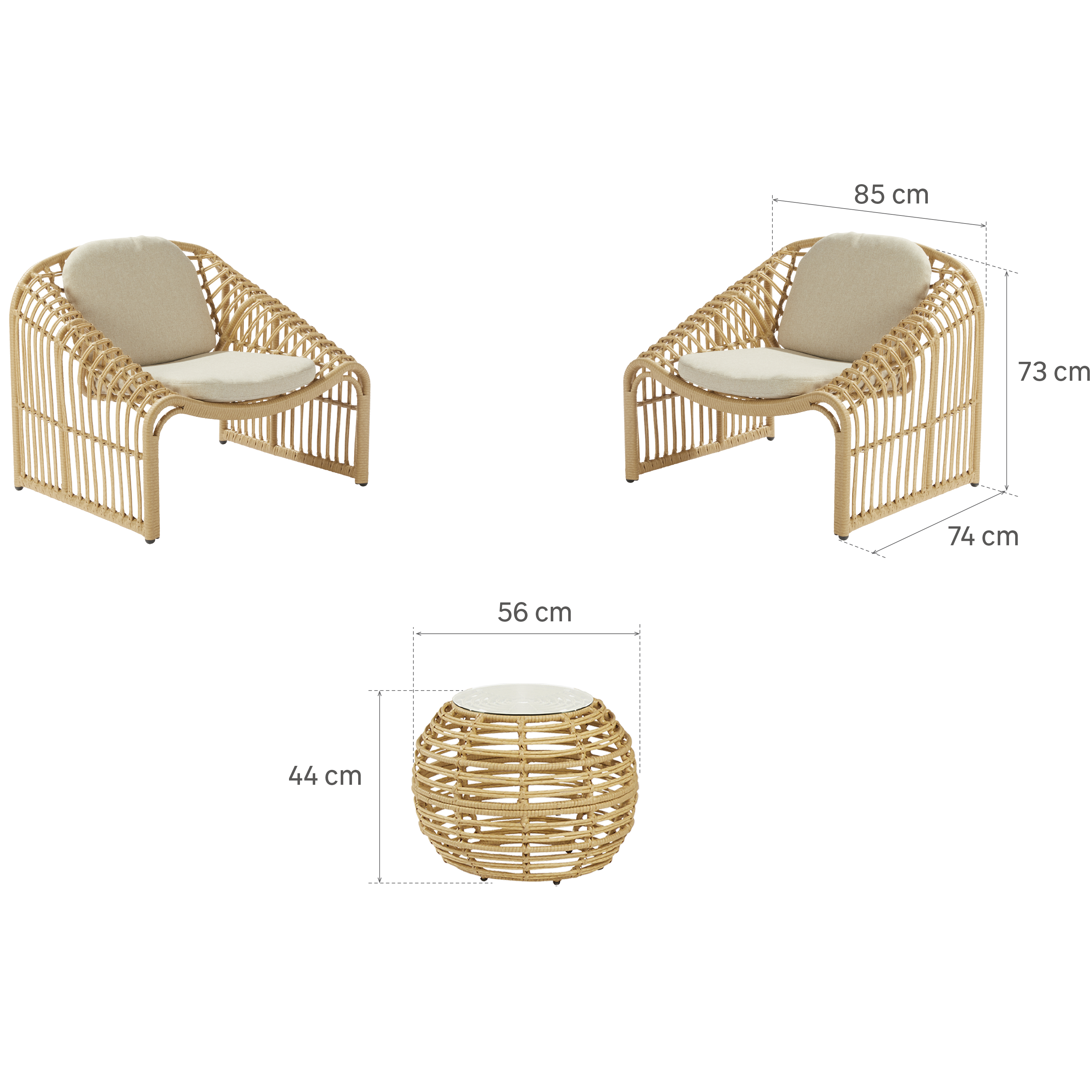 Conjunto jardim varanda 2 sofás e mesa natural Bellis Naterial - 9