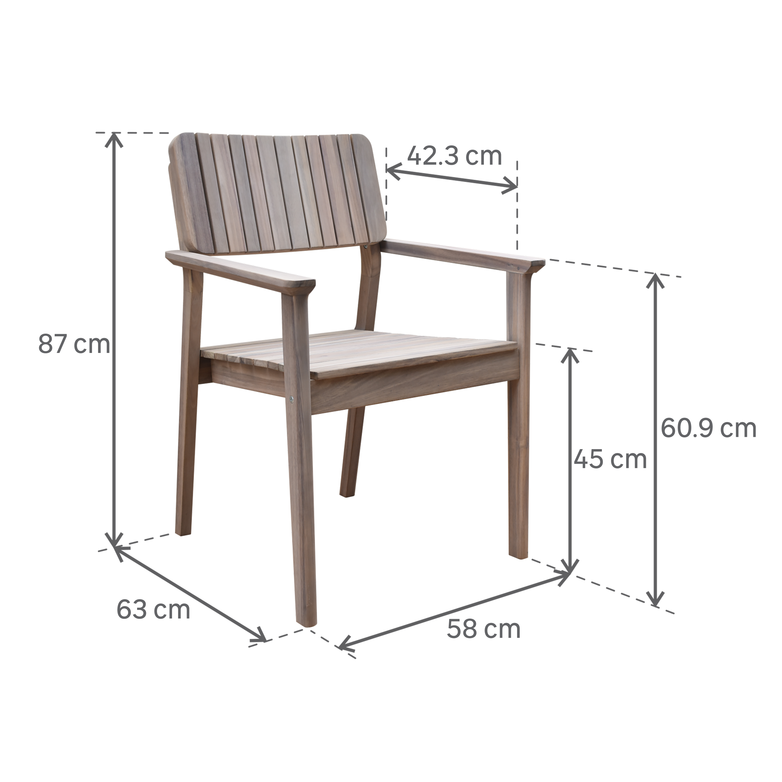Sedia da giardino con braccioli Atlas NATERIAL, struttura e seduta in acacia bianco - 10