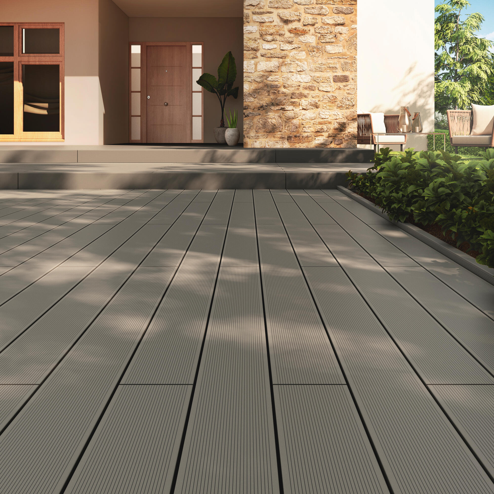 Lama de composite macizo gris ceniza 14x230 cm y 24 mm