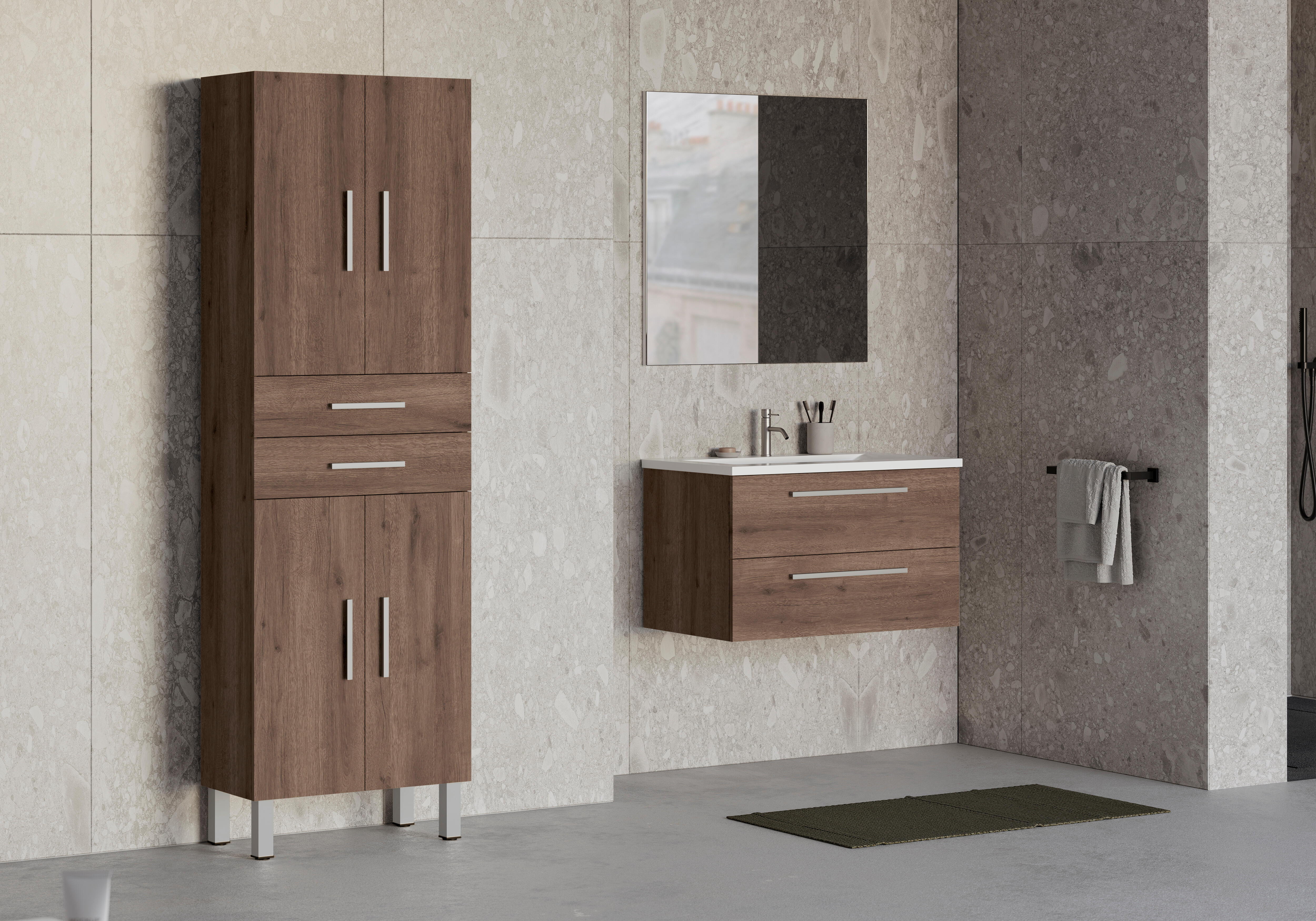 Mueble de baño con lavabo madrid roble oscuro 80x45 cm