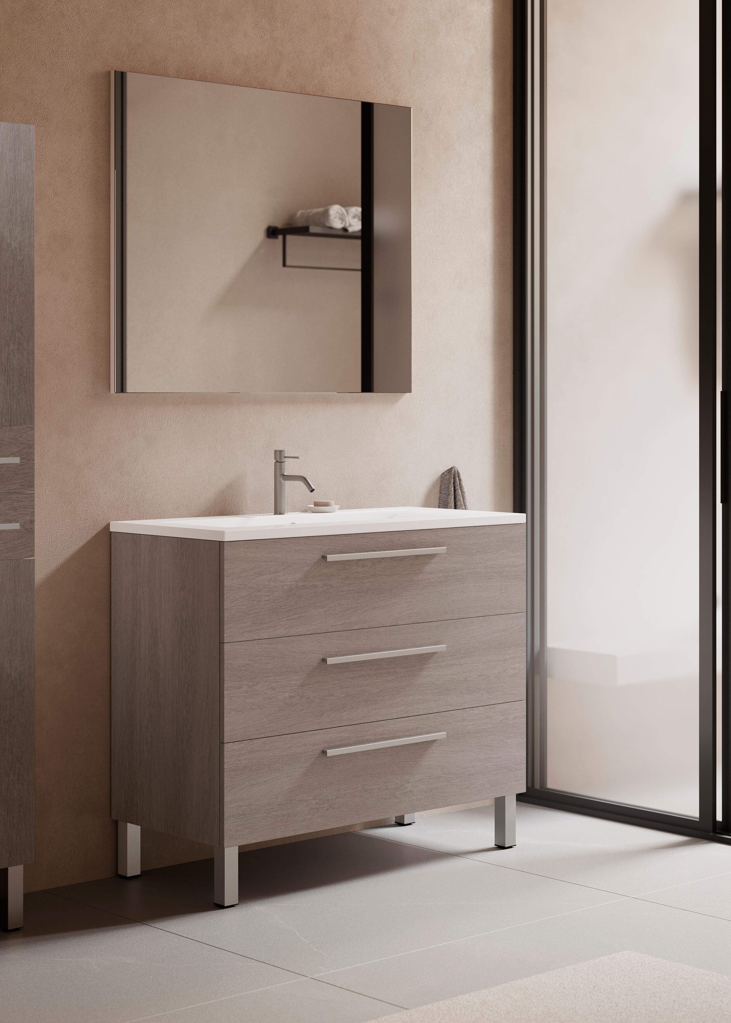 Mueble de baño con lavabo madrid roble gris 100x45 cm