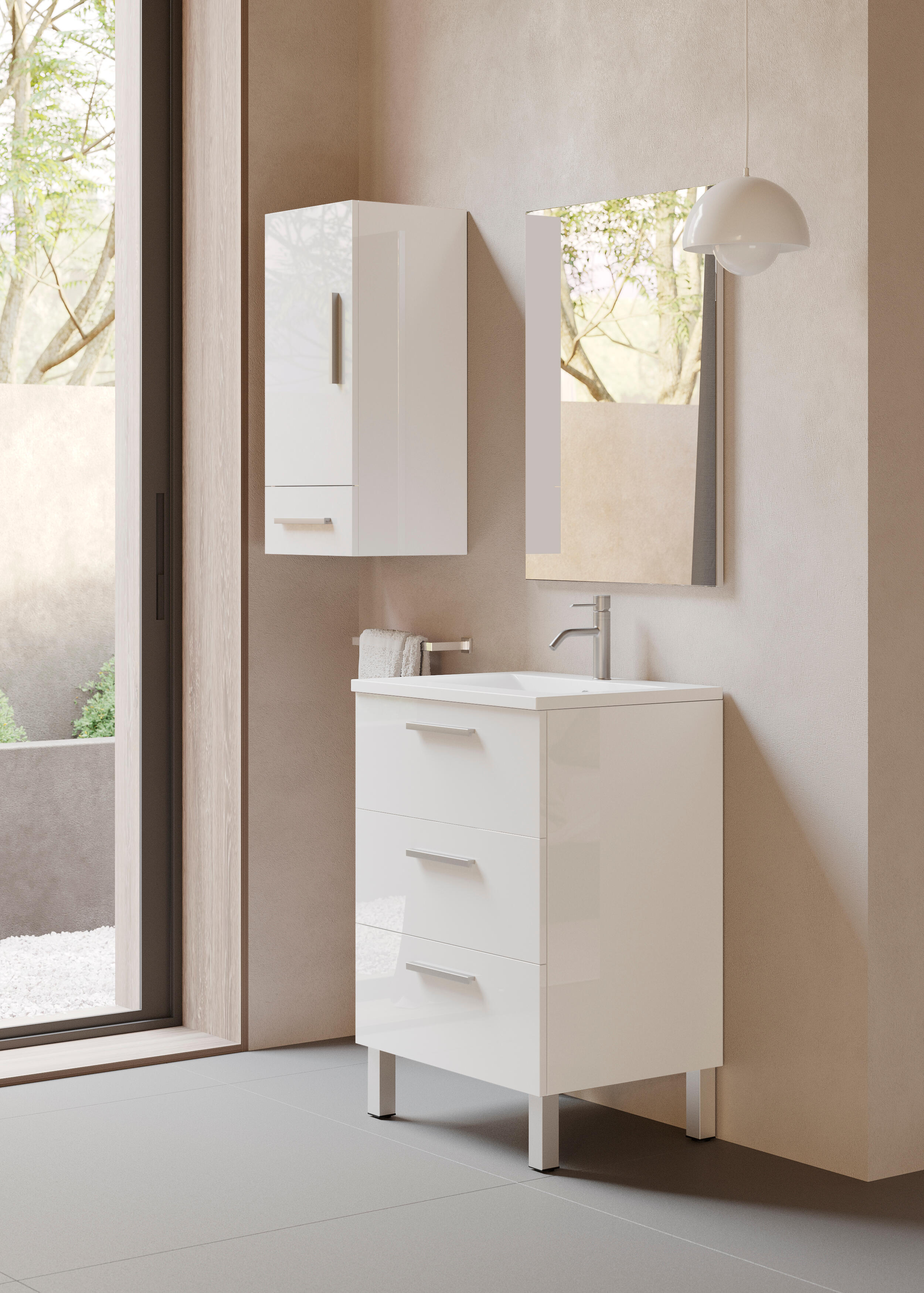 Mueble de baño con lavabo madrid blanco brillante 60x45 cm