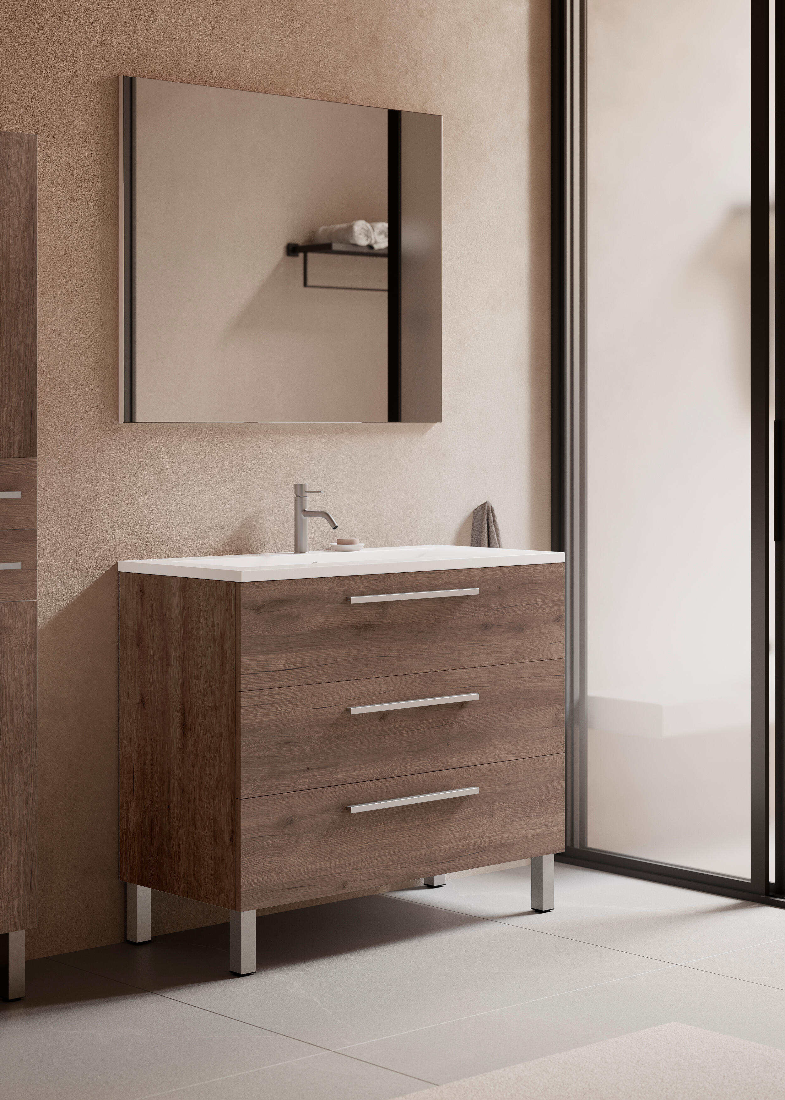 Mueble de baño con lavabo madrid roble oscuro 100x45 cm
