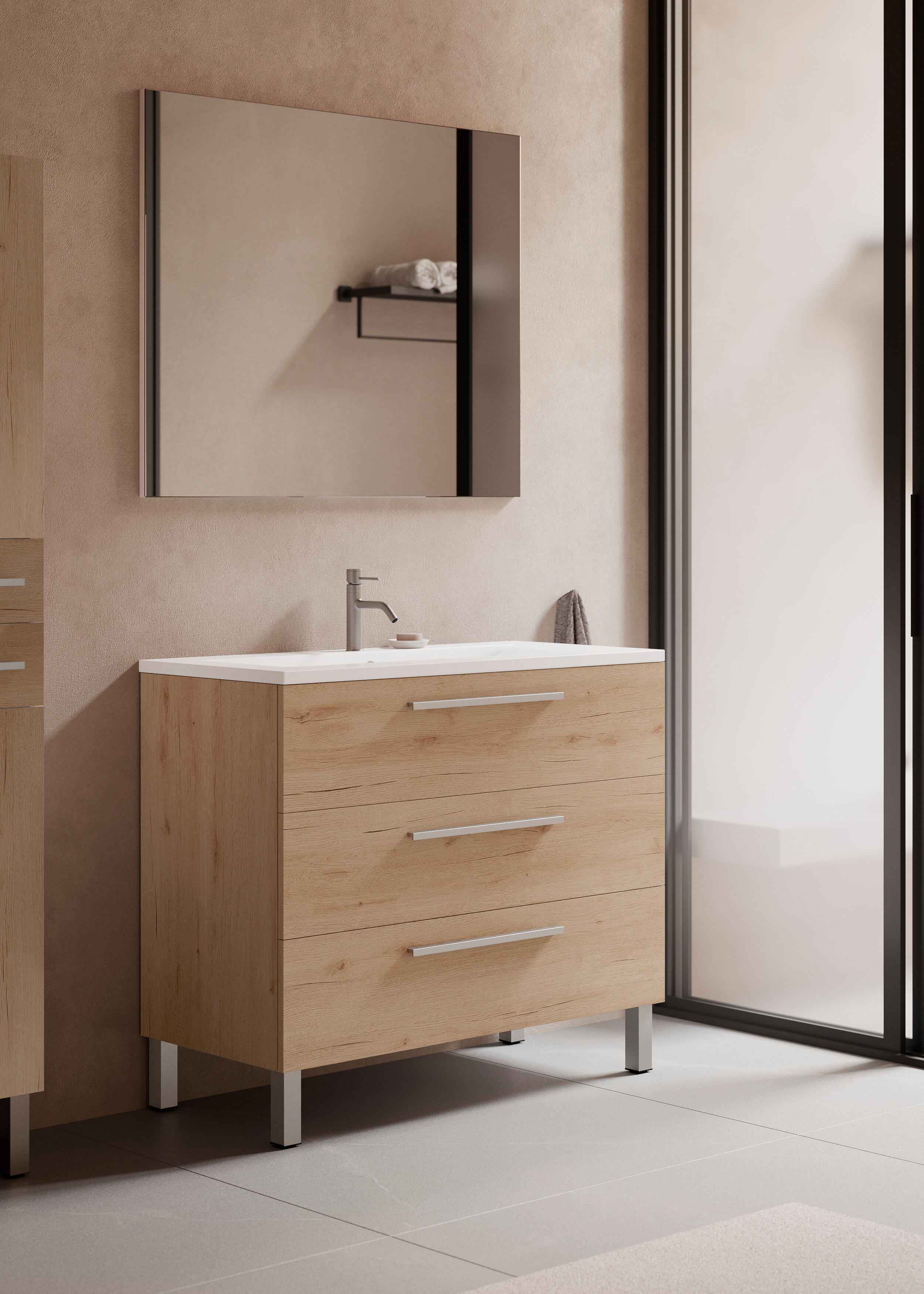 Mueble de baño con lavabo madrid roble 100x45 cm