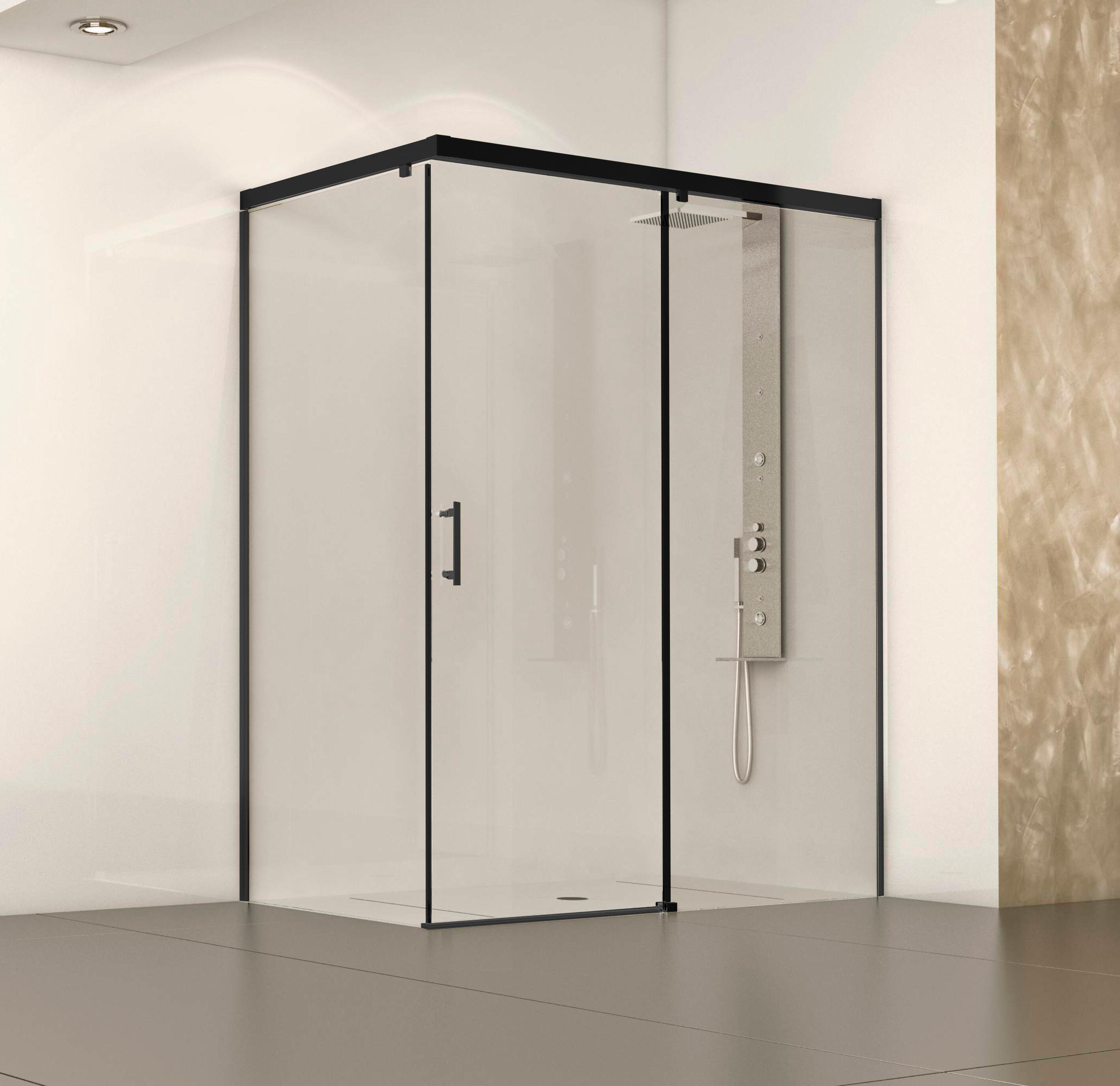 Mampara de ducha frontal con panel fijo lateral corredero transparente tala perfil negro (90.1-100)+90 x200 cm