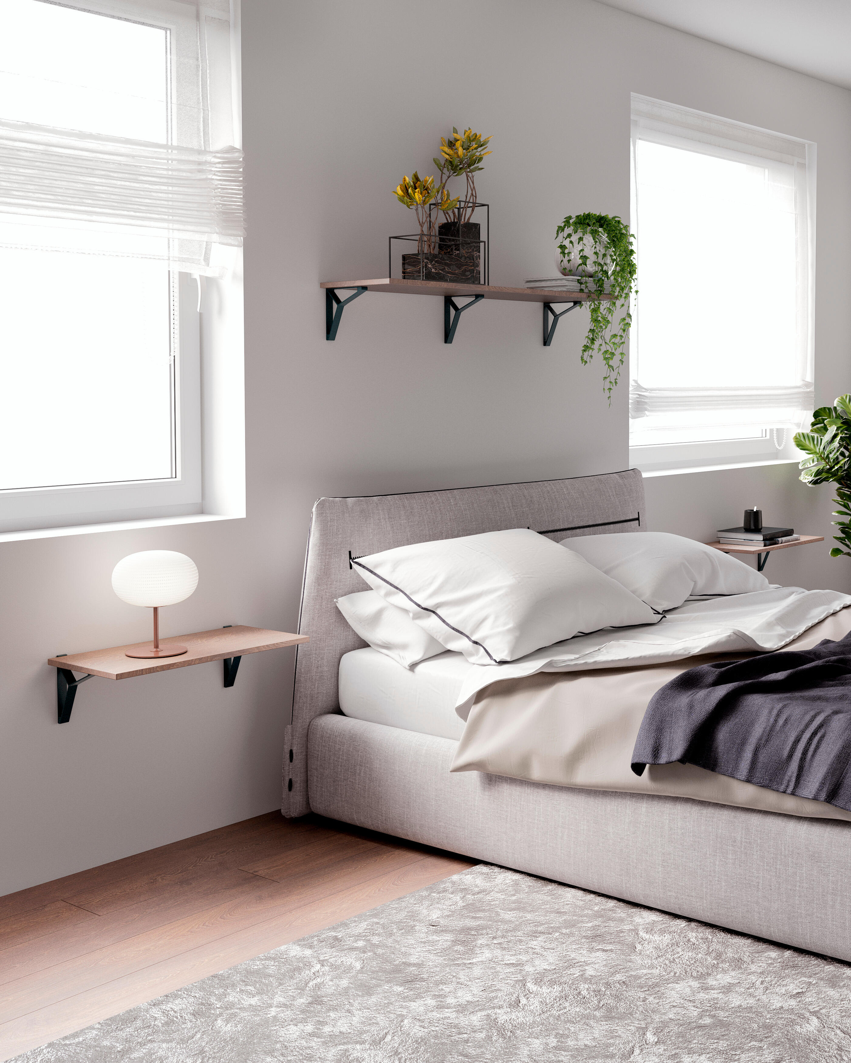 2 équerres de fixation murale aluminium mat noir, P.16 cm - 2