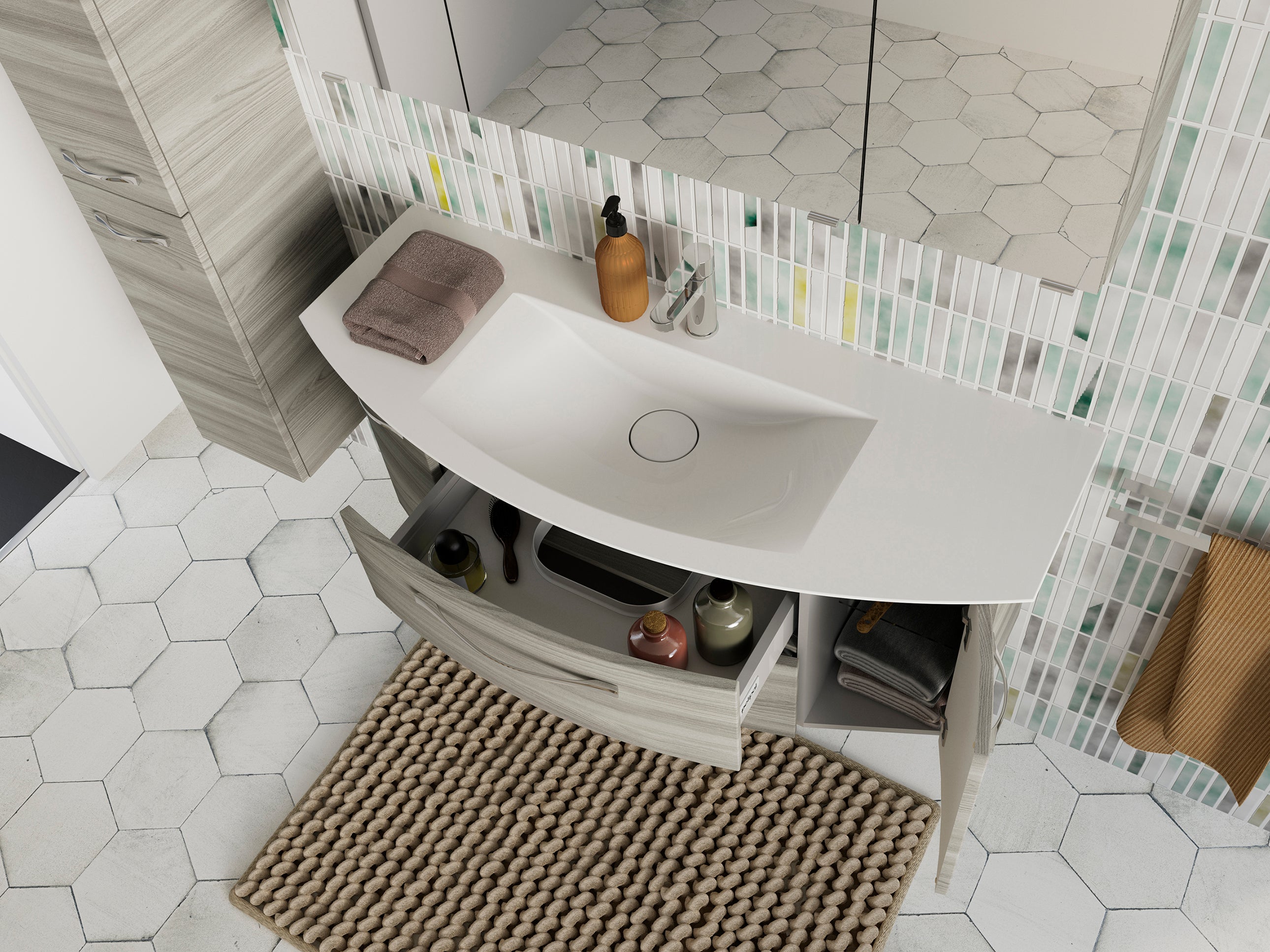 Mobile da bagno sospeso sotto lavabo L 119 x H 48 x P 46.2 cm grigio, 2 cassetti 2 ante PELIPAL Cassca - 4