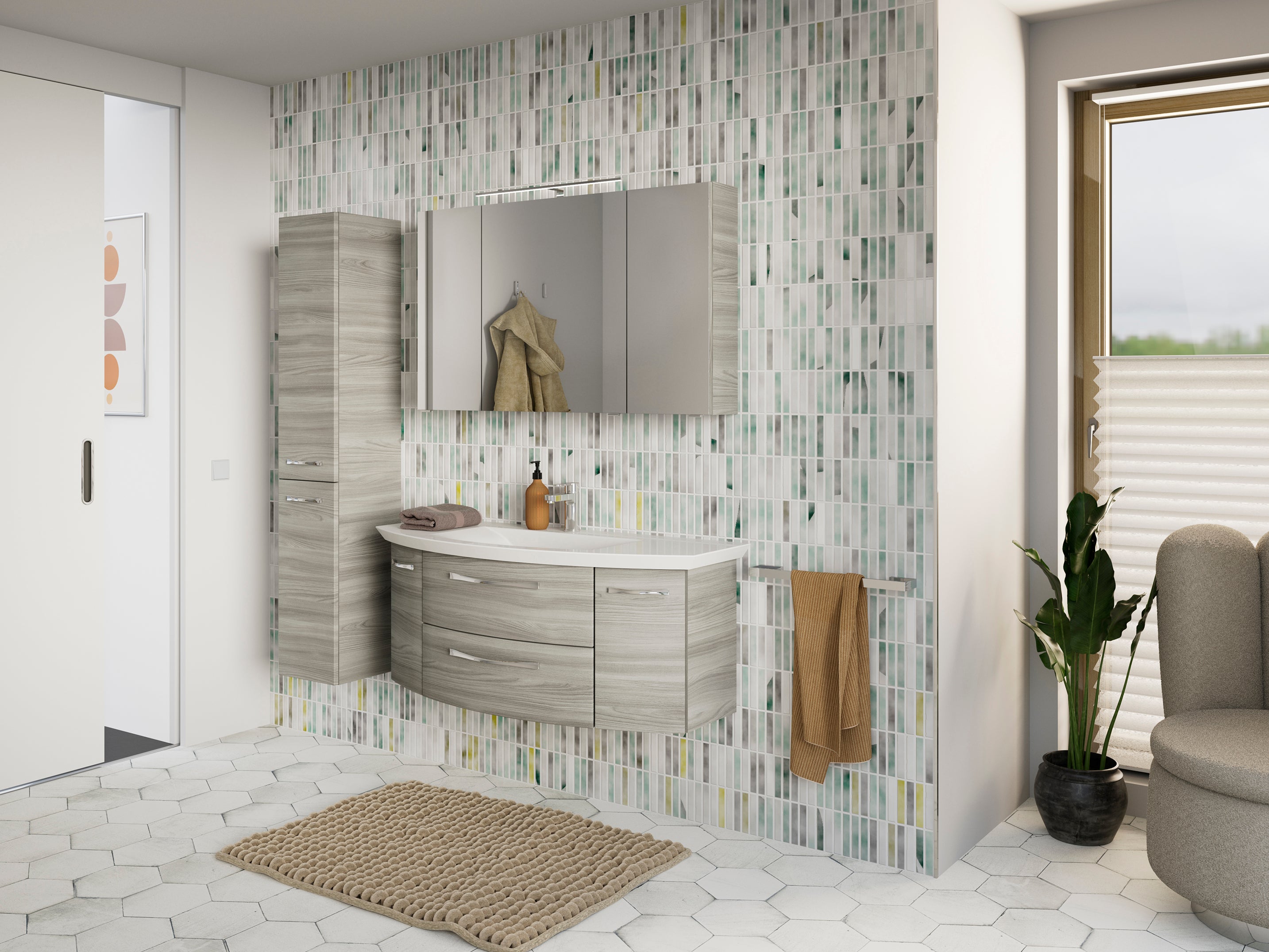 Mobile da bagno sospeso sotto lavabo L 119 x H 48 x P 46.2 cm grigio, 2 cassetti 2 ante PELIPAL Cassca - 2