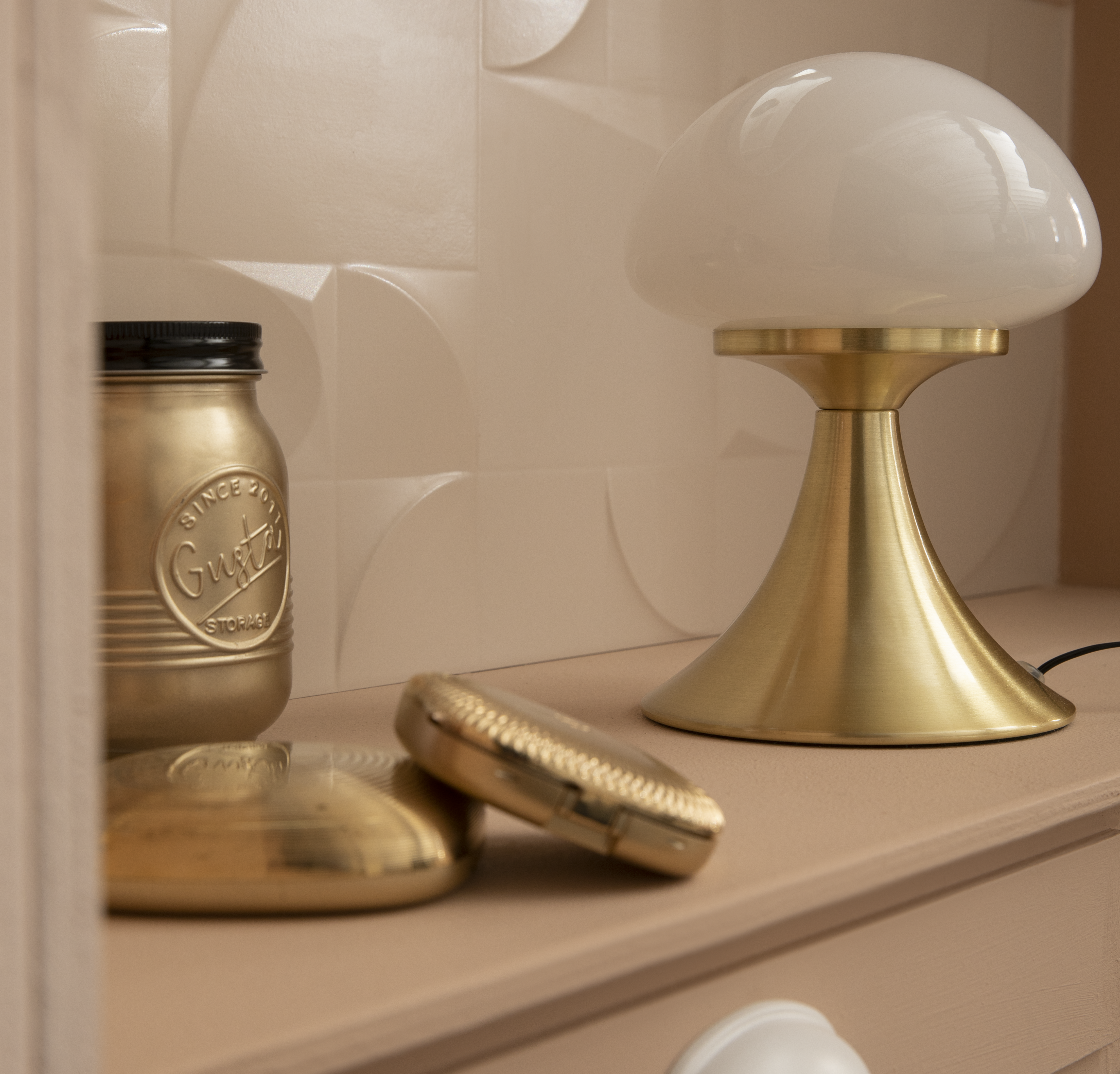 Lámpara de mesa táctil LED Kinoko INSPIRE con estructura latón pantalla blanca de vidrio luz cálida 3000K - 8