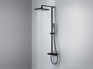 Columna de ducha Monomando Rociador alto cuadrado H.81-119 cm Negro