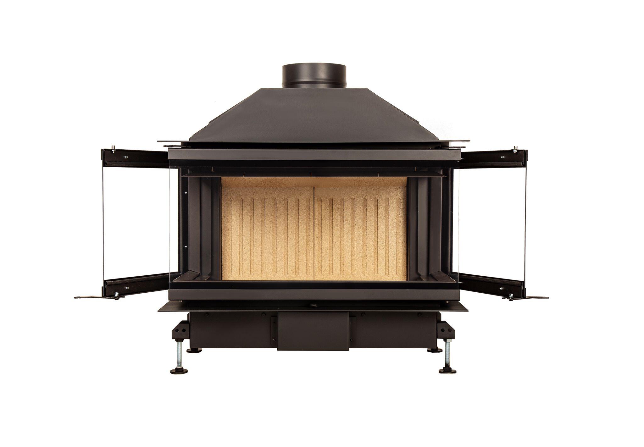 Hogar de leña caminetti de 3 caras crystal 80 de 12kw