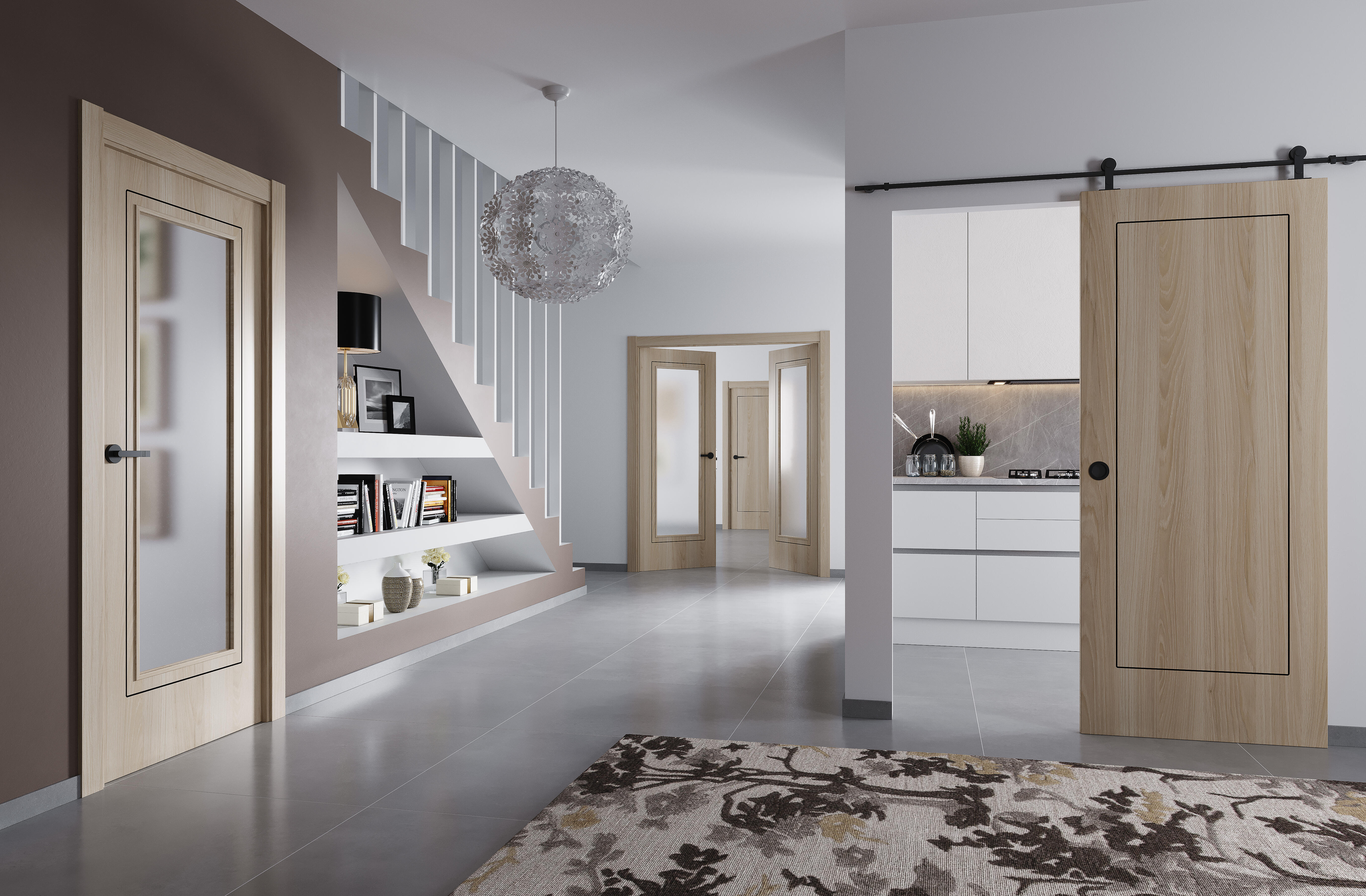 Puerta de interior abatible ciega maciza melamina Line Plus Tacoma crema apertura derecha cerco de 9x3 anchura 62.5cm - 2