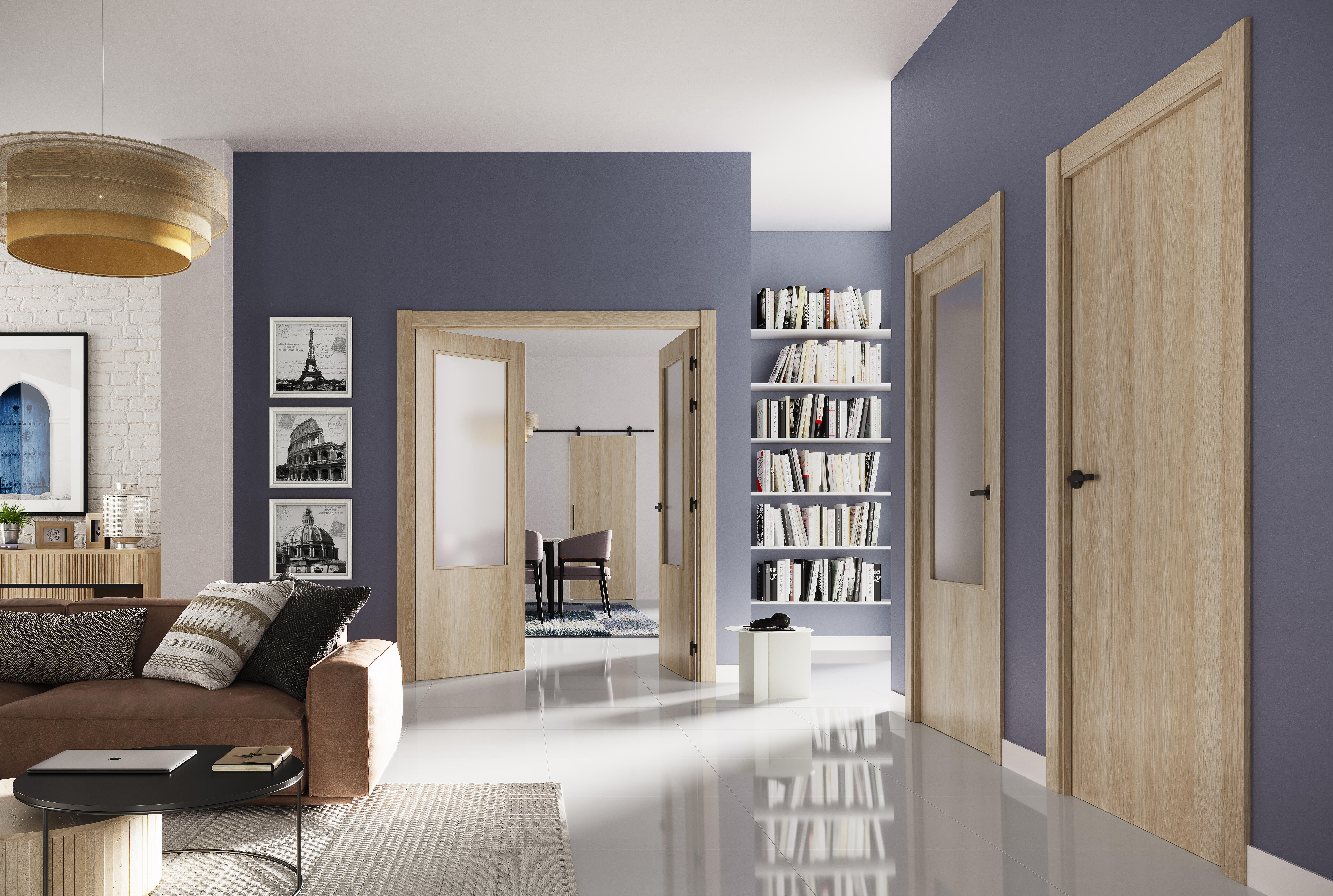 Puerta de interior abatible ciega maciza melamina Line Plus Lisboa crema apertura derecha cerco de 9x3 anchura 72.5cm - 2