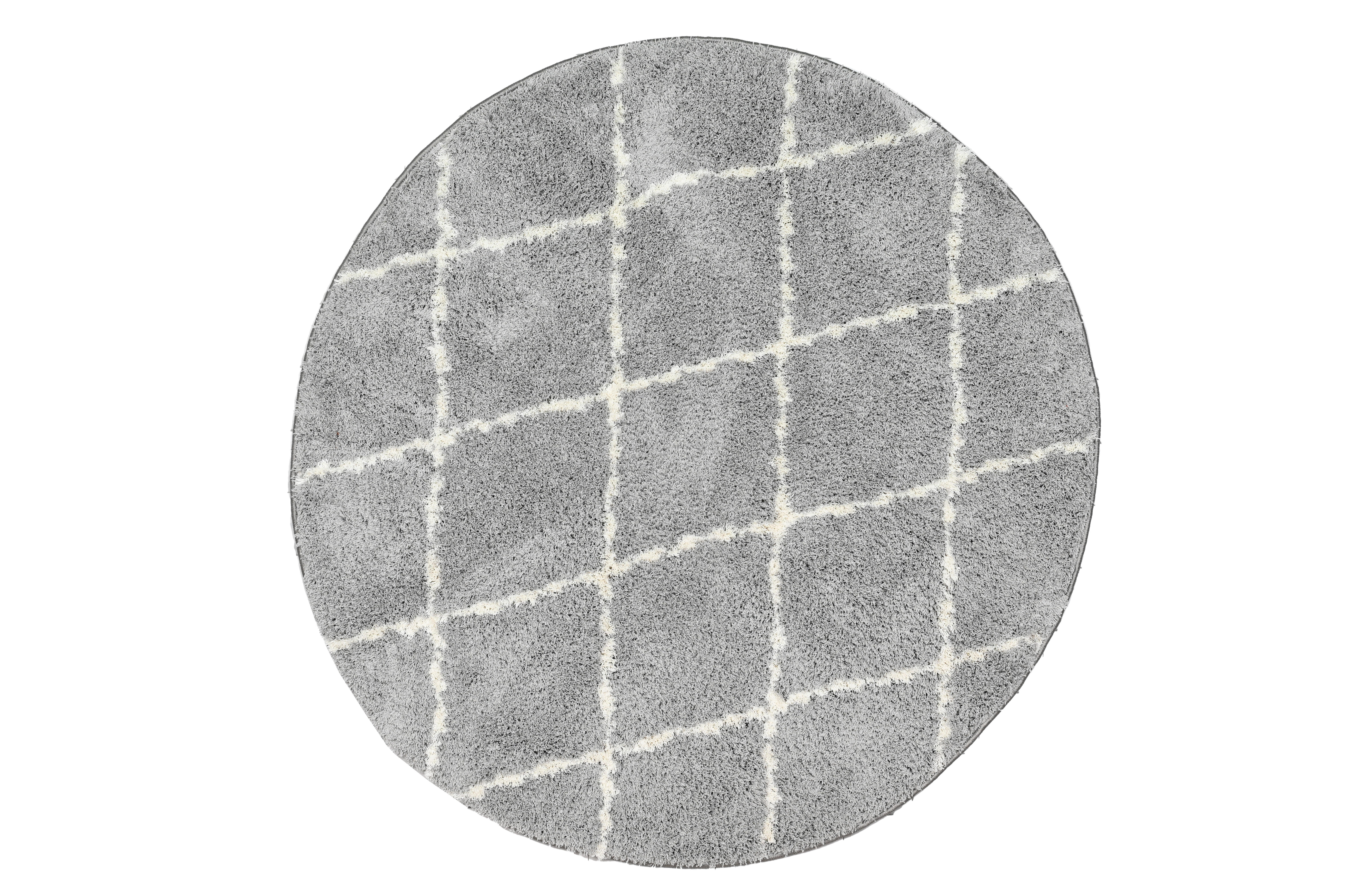 Alfombra poliéster blizz bereber 120x120cm redondo pelo largo devos-caby gris / blanco lavable en lavadora