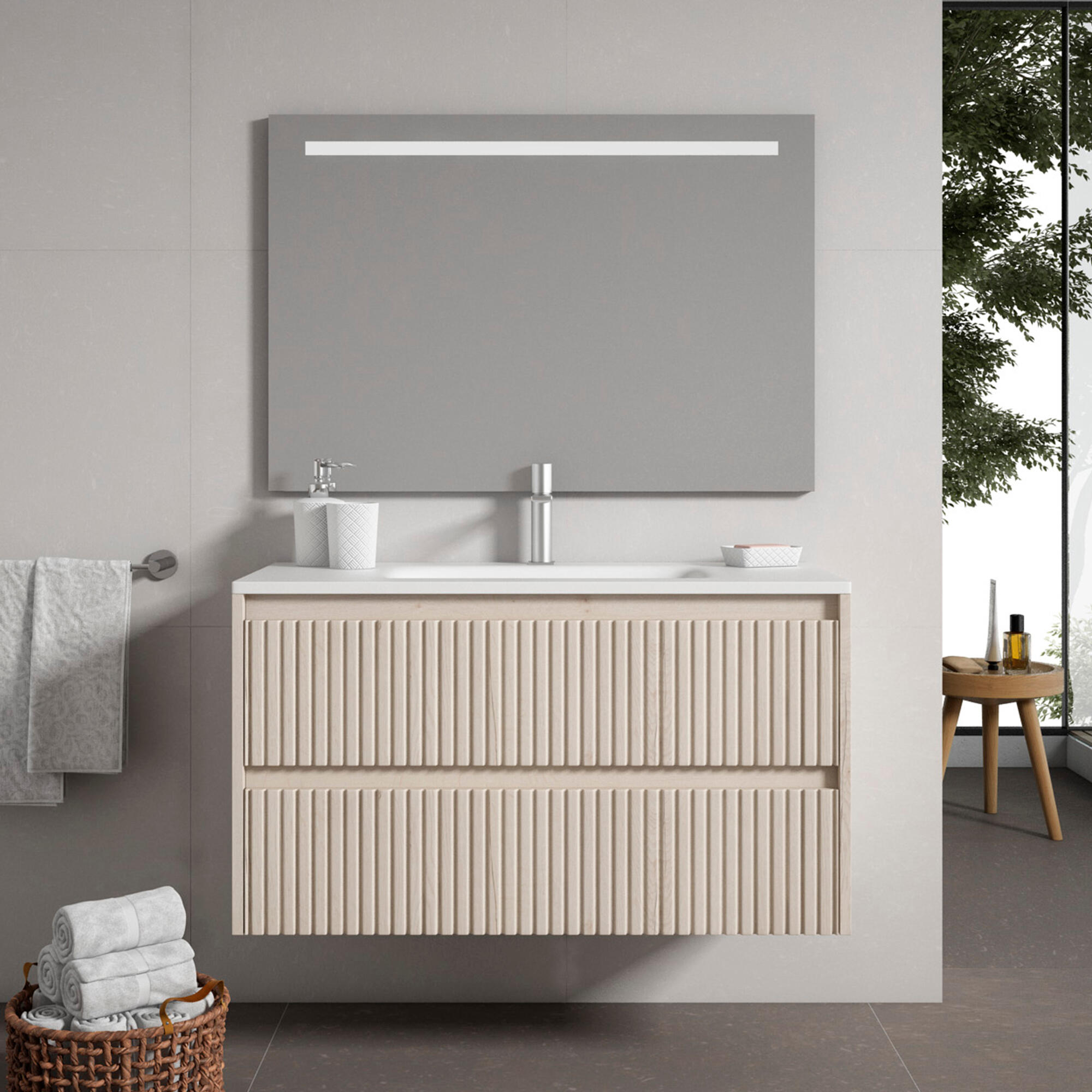 Espejo de baño con luz led lineal con antivaho, táctil 80x80cm