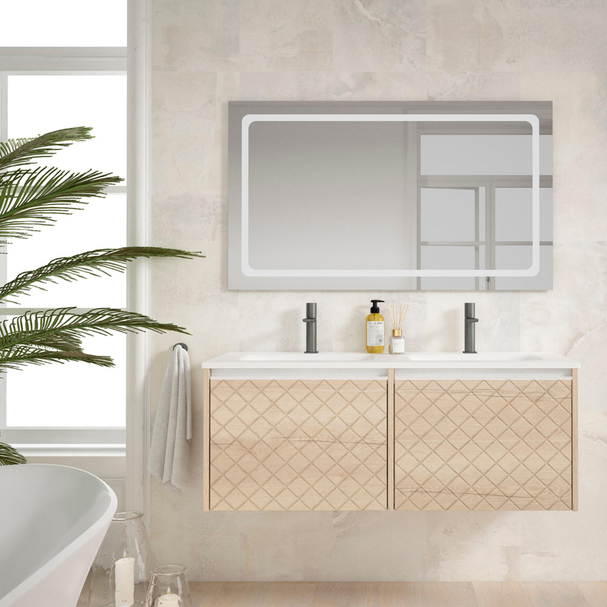 Espejo de baño con luz led quadro con antivaho, táctil 80x80cm