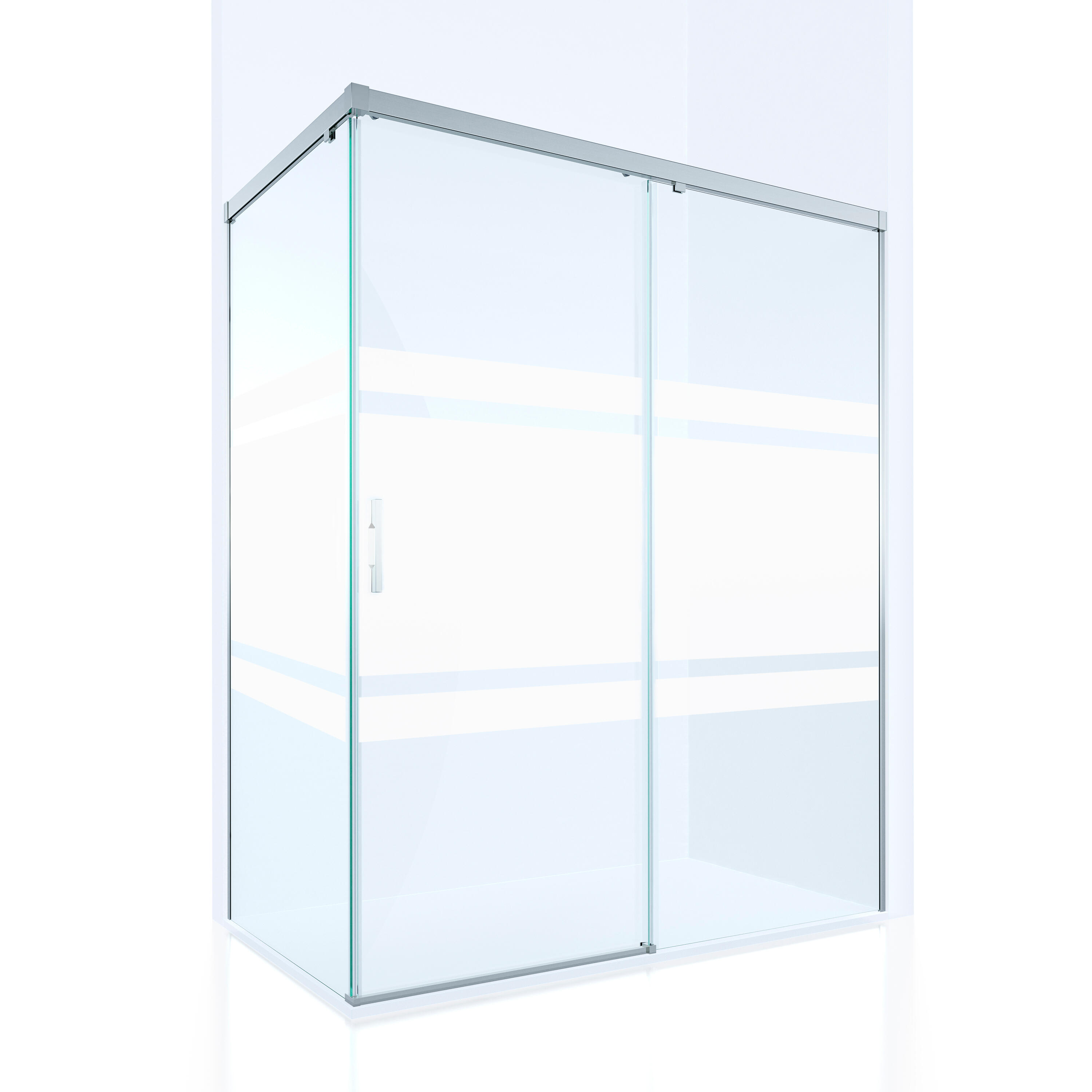Mampara de ducha frontal corredera serigrafiada y panel fijo lateral Tala Perfil aluminio cromo. Ancho adaptable (130.1-140)+70 x200 cm. Cristal templado de seguridad serigrafiado. Tratamiento antical y cierre magnético Glassinox - 7